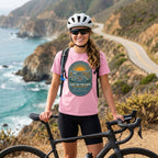 Last to the Café Cyclist T-Shirt — Topaz Blue lifestyle