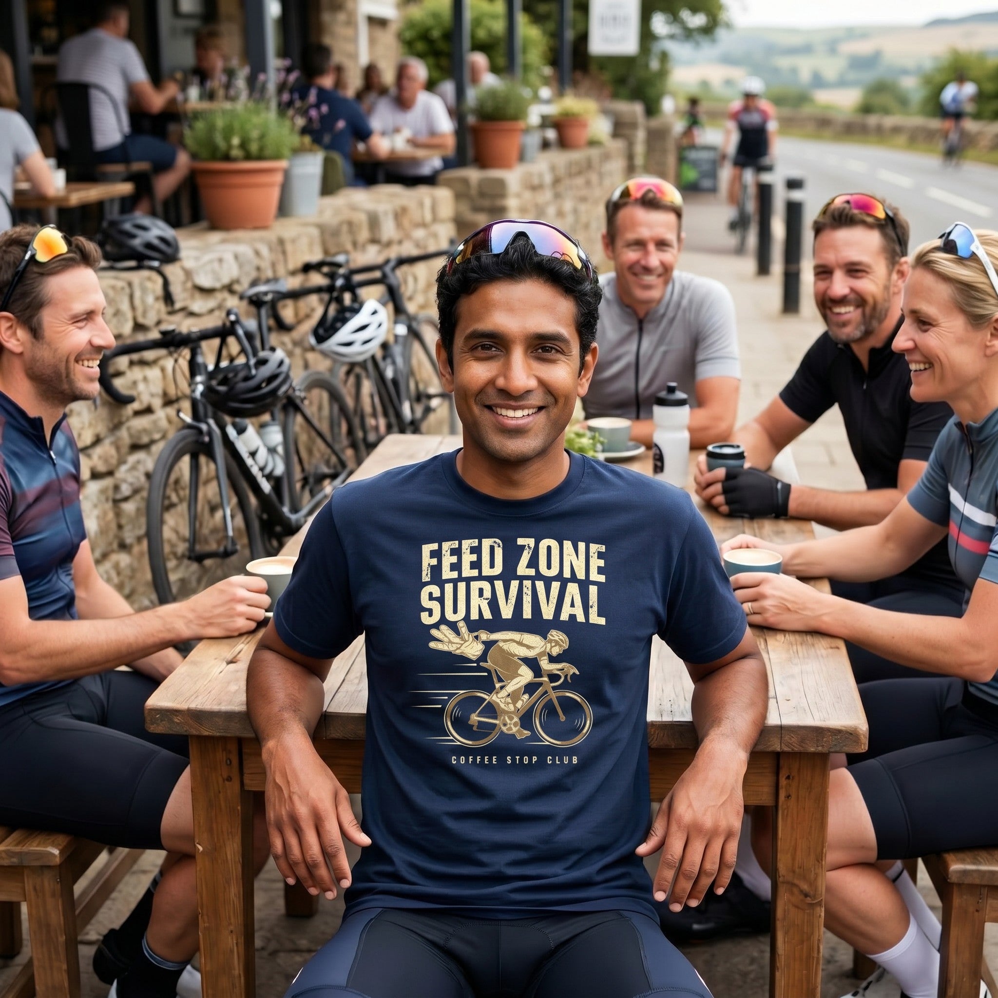 Feed Zone Survival Cycling T-Shirt — True Navy lifestyle