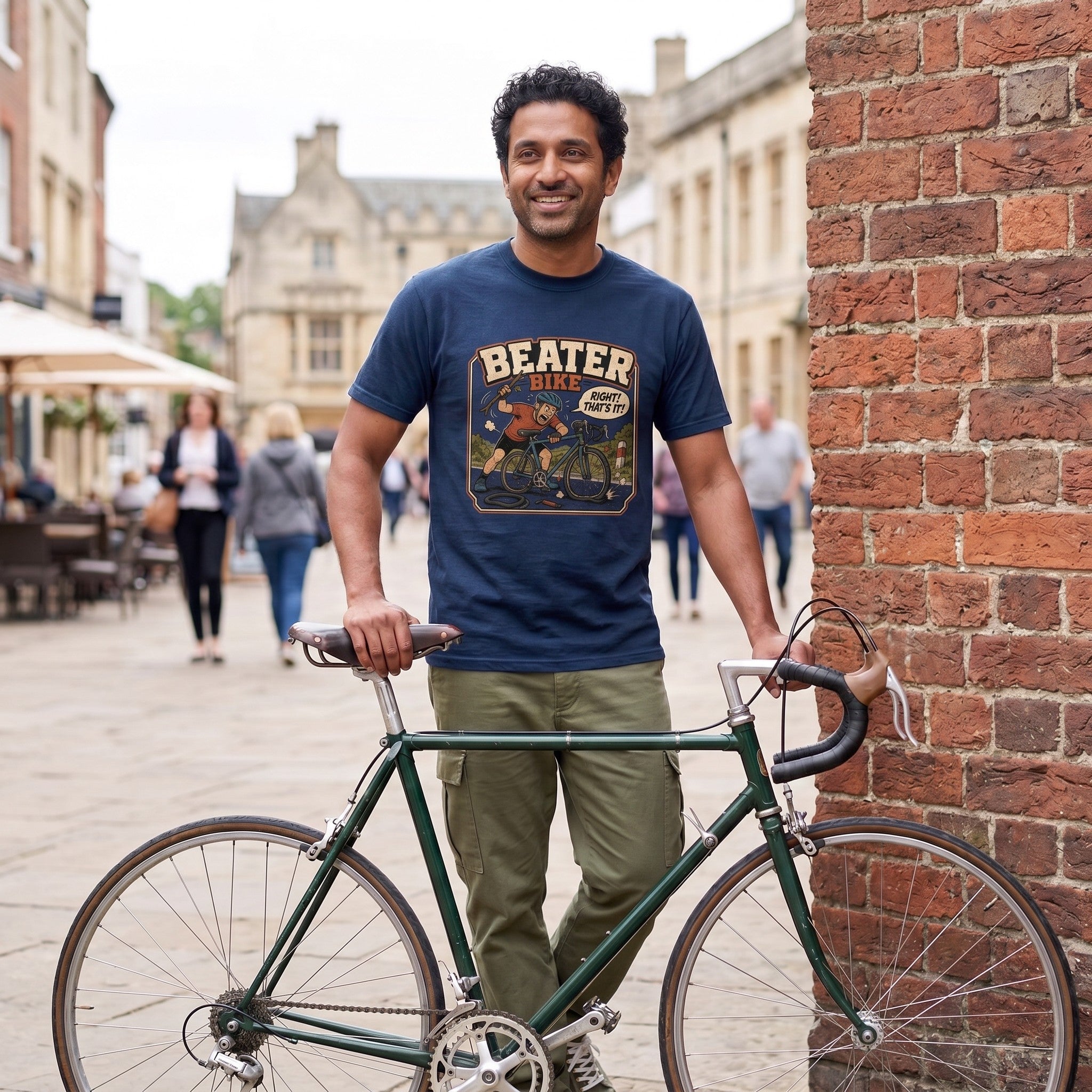 Beater Bike Comic T‑Shirt — True Navy lifestyle
