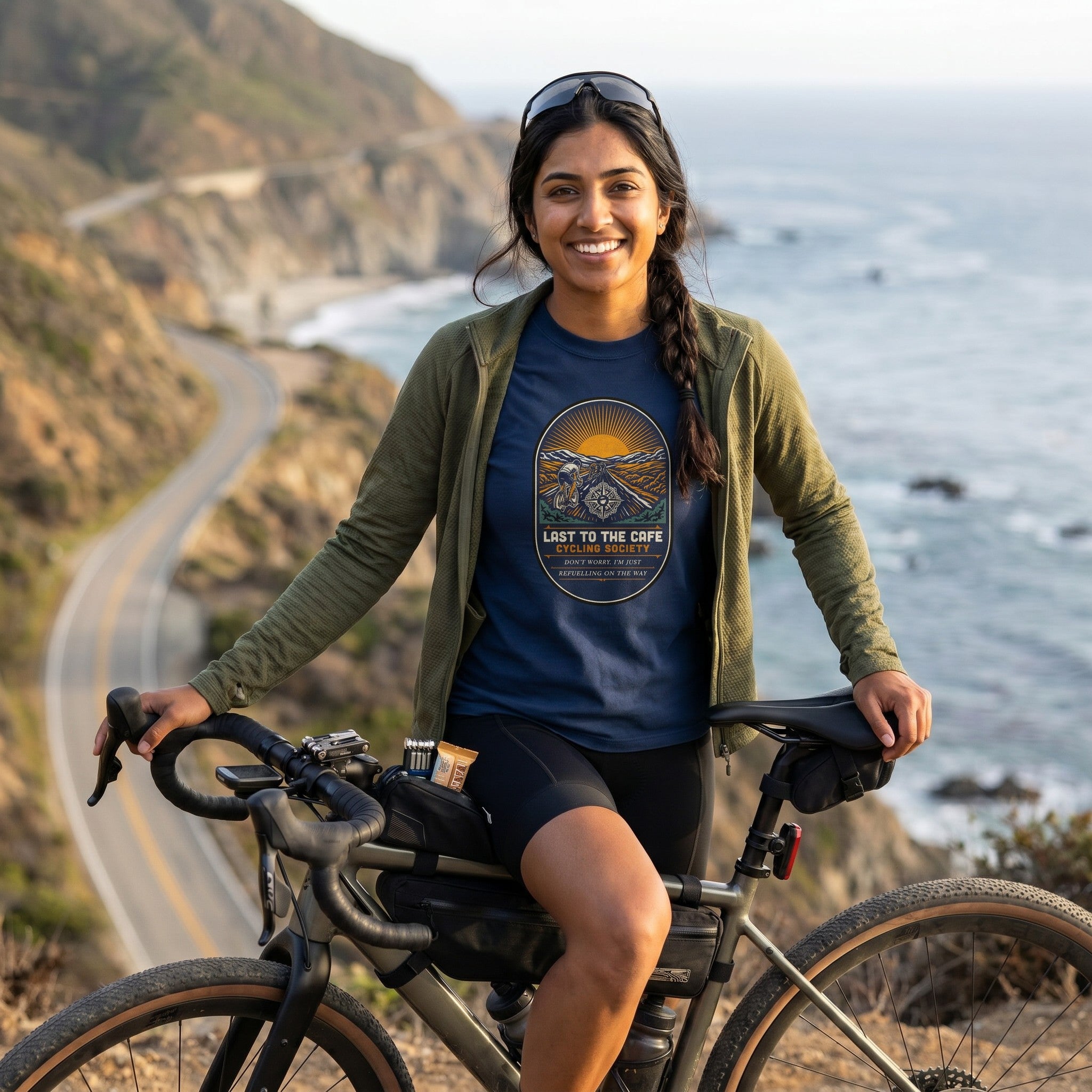Last to the Café Cyclist T-Shirt — True Navy lifestyle