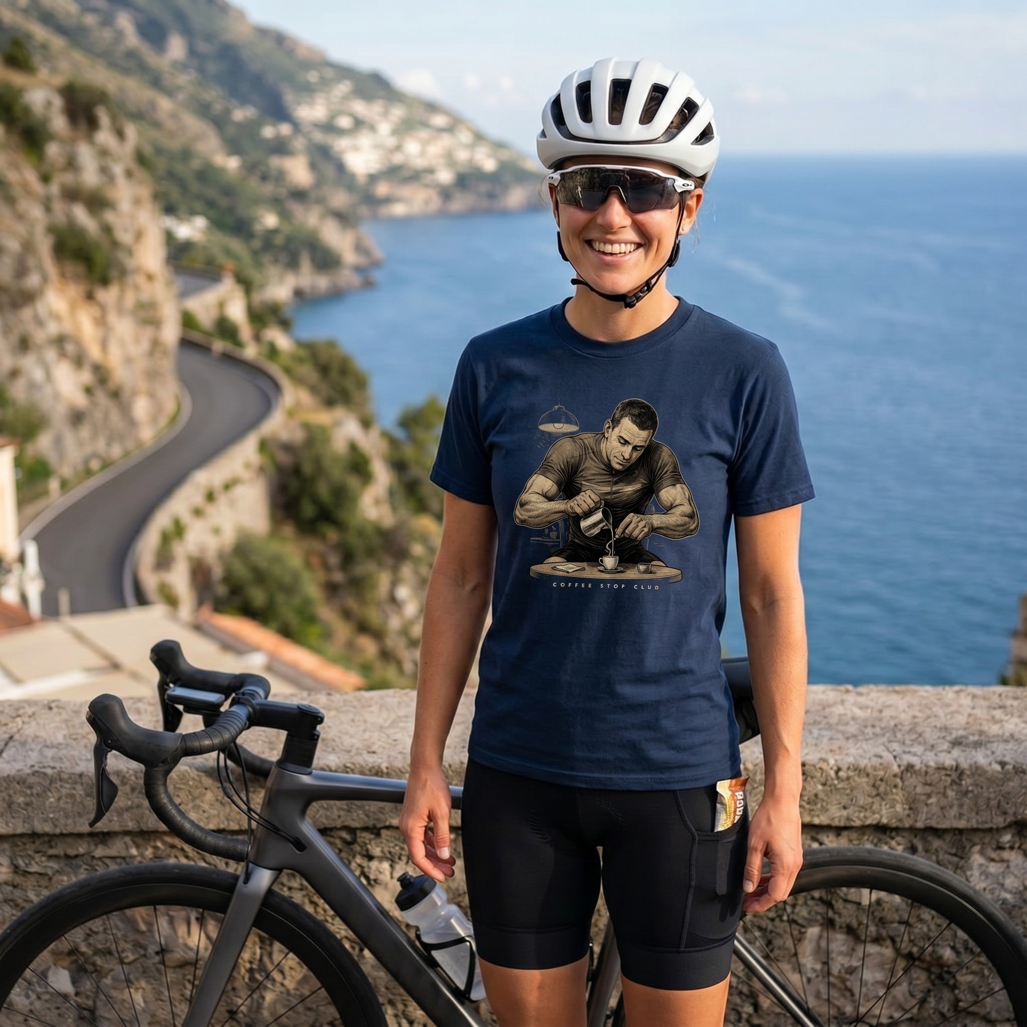 Espresso Stop Cycling T-Shirt — True Navy lifestyle