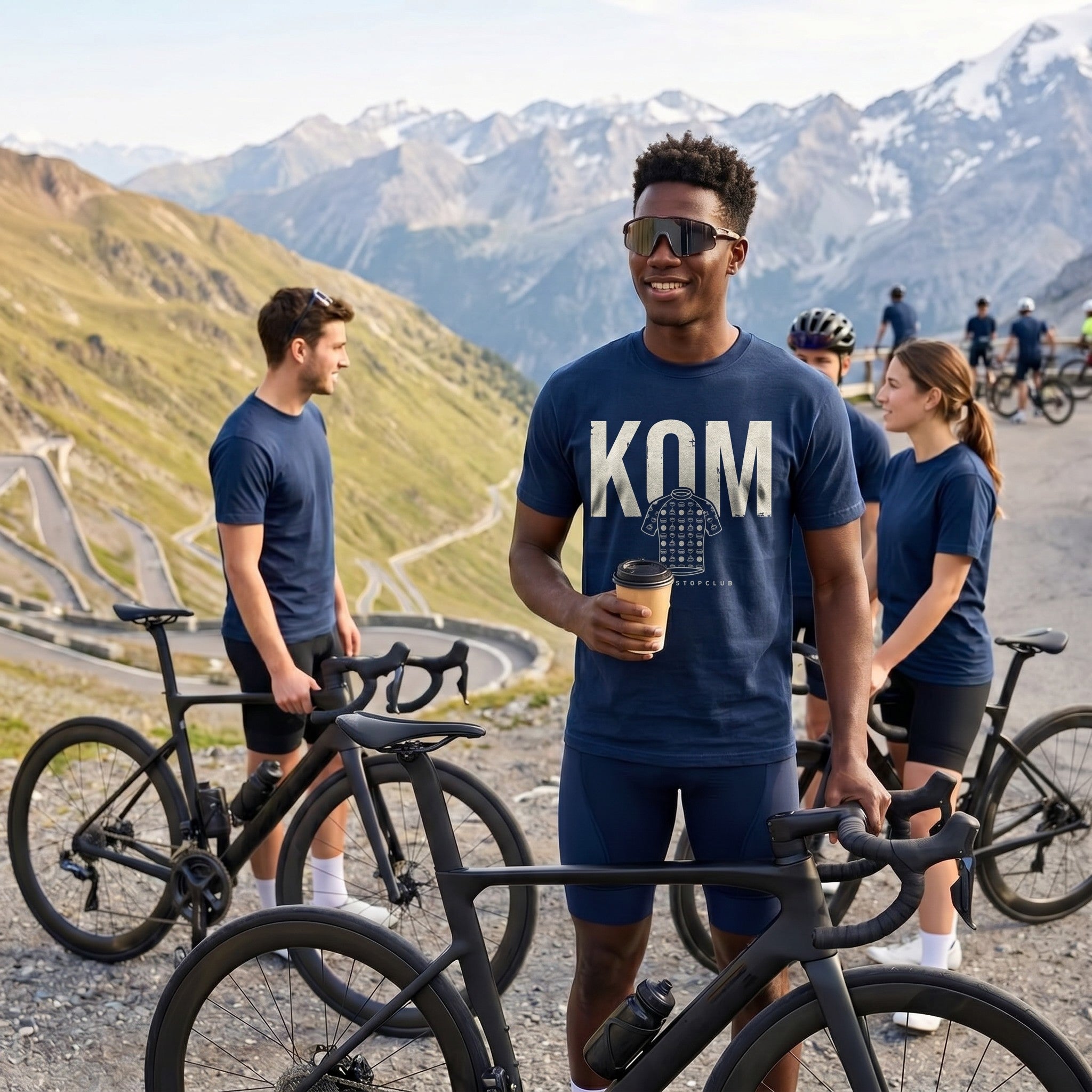 KOM Cake Stop Cycling T-Shirt — True Navy lifestyle