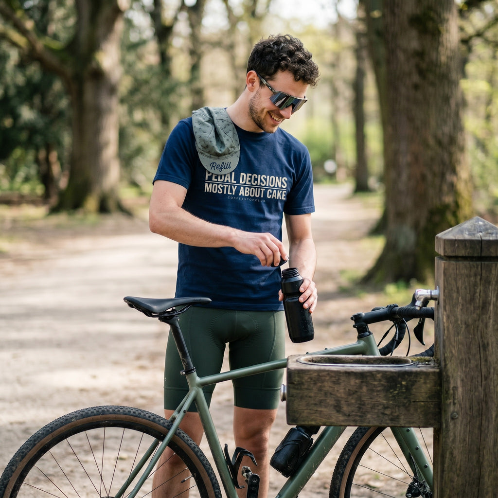 Pedal Decisicions Cycling T-Shirt — True Navy lifestyle
