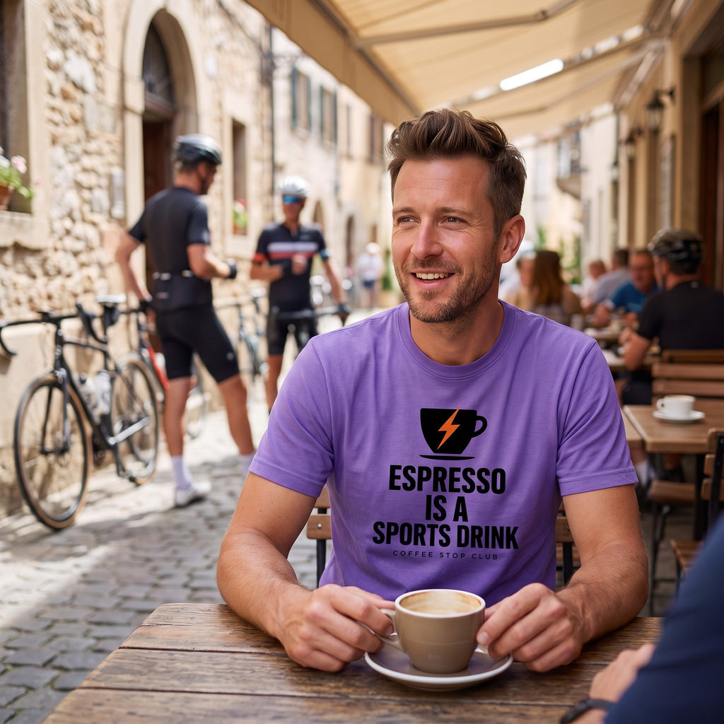 Espresso Is A Sports Drink Cycling T-Shirt — Violet lifestyle
