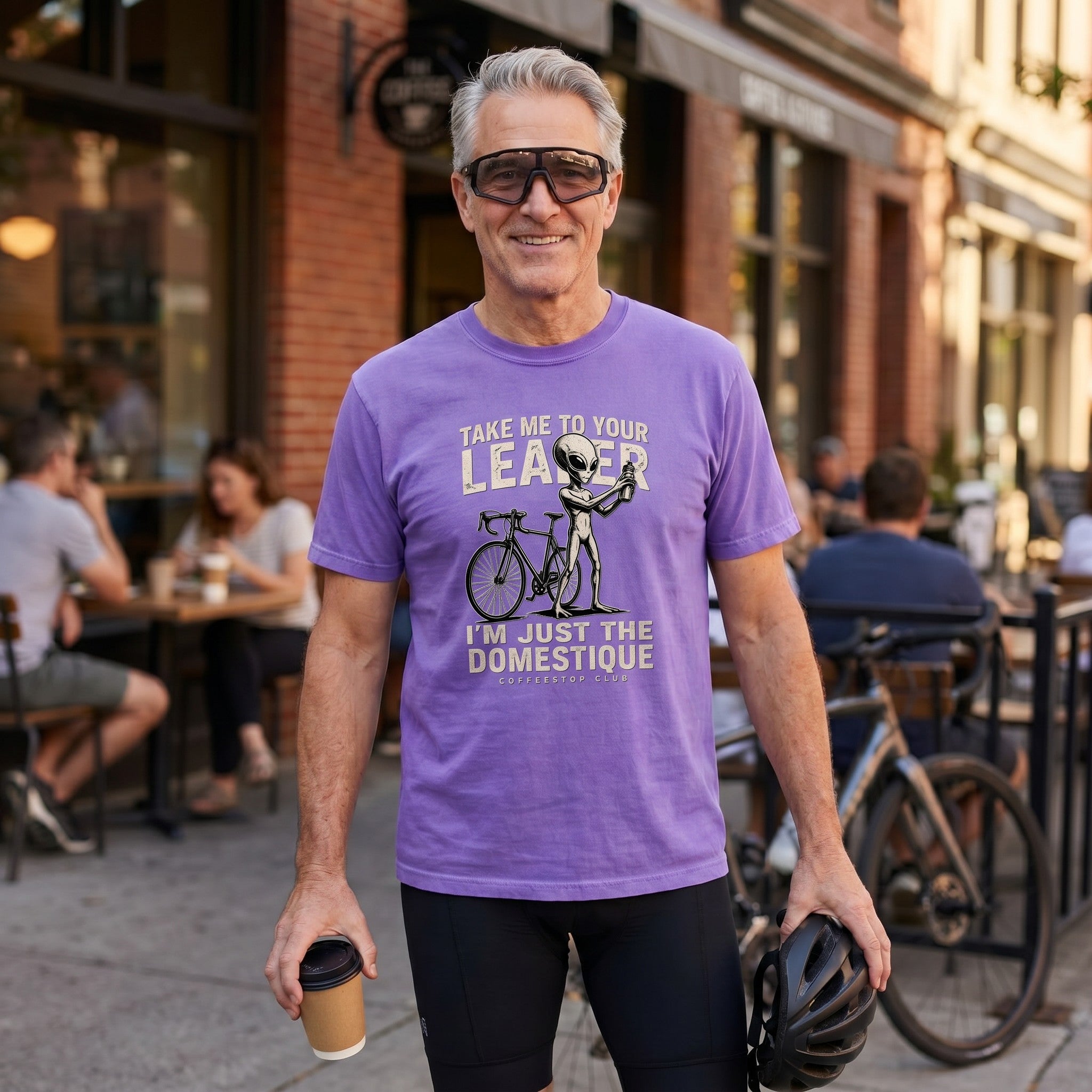 Domestique Alien Cycling T-Shirt — Violet lifestyle