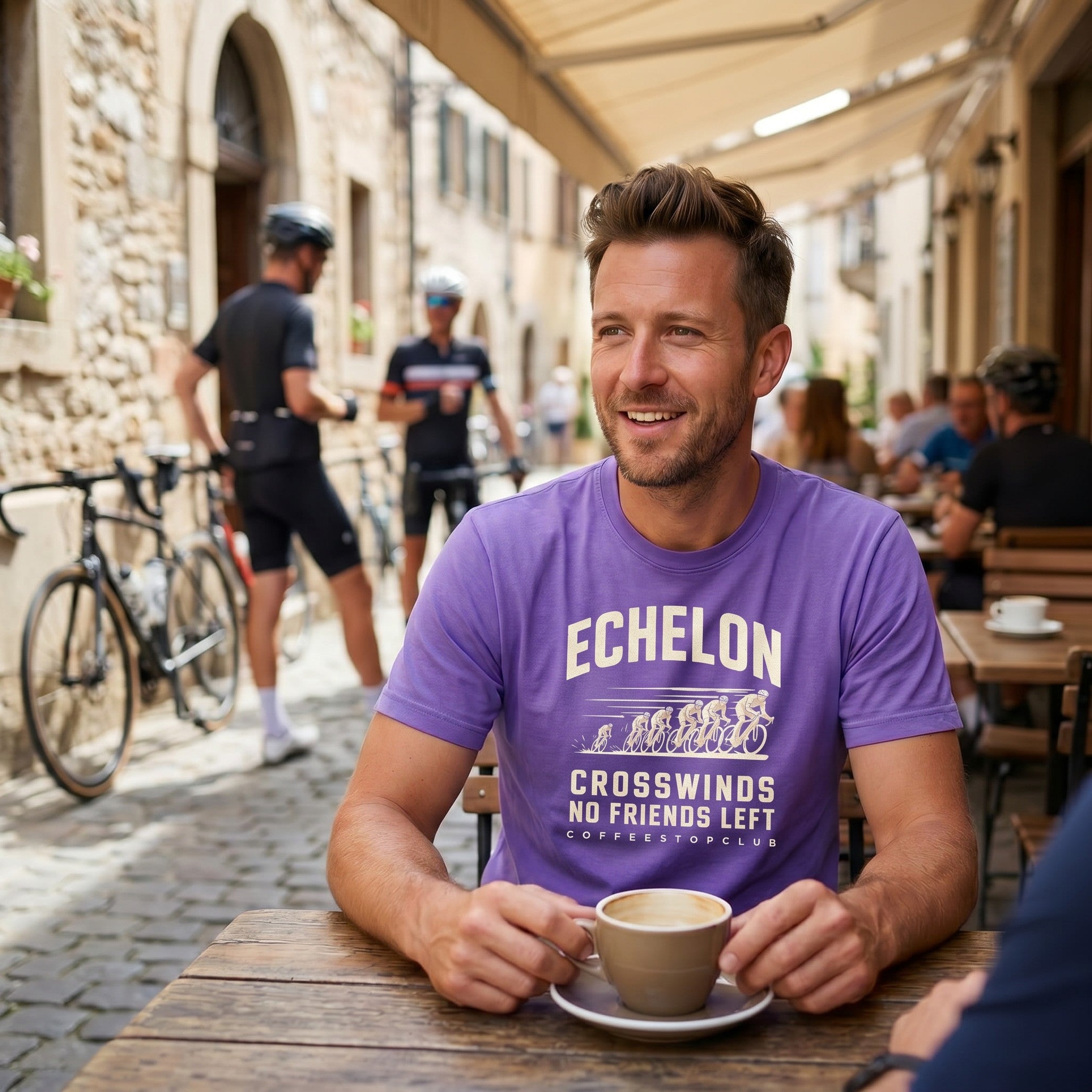 Headwinds & No Friends Cycling T-Shirt — Violet lifestyle