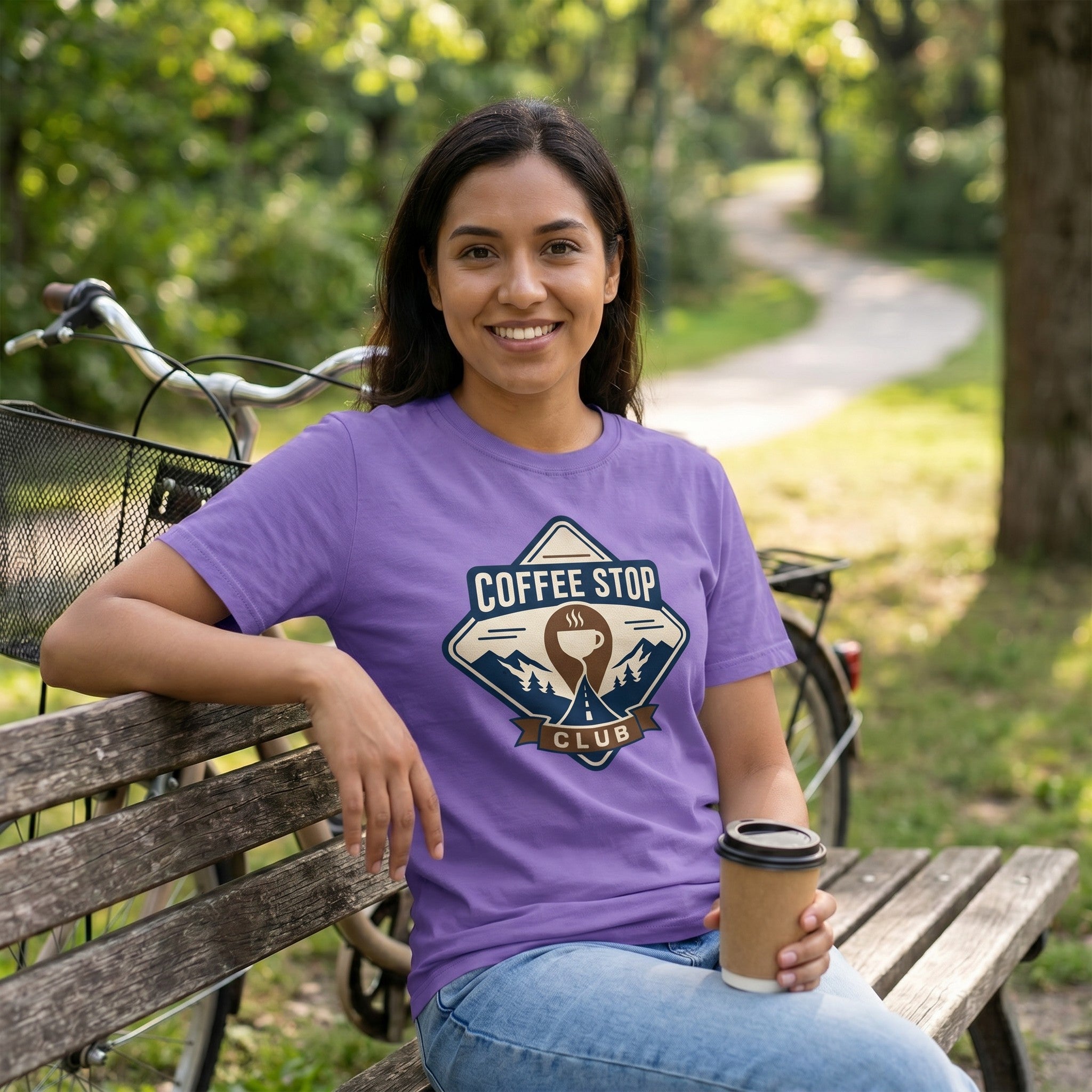 The Coffee Stop Club T‑Shirt — Violet lifestyle