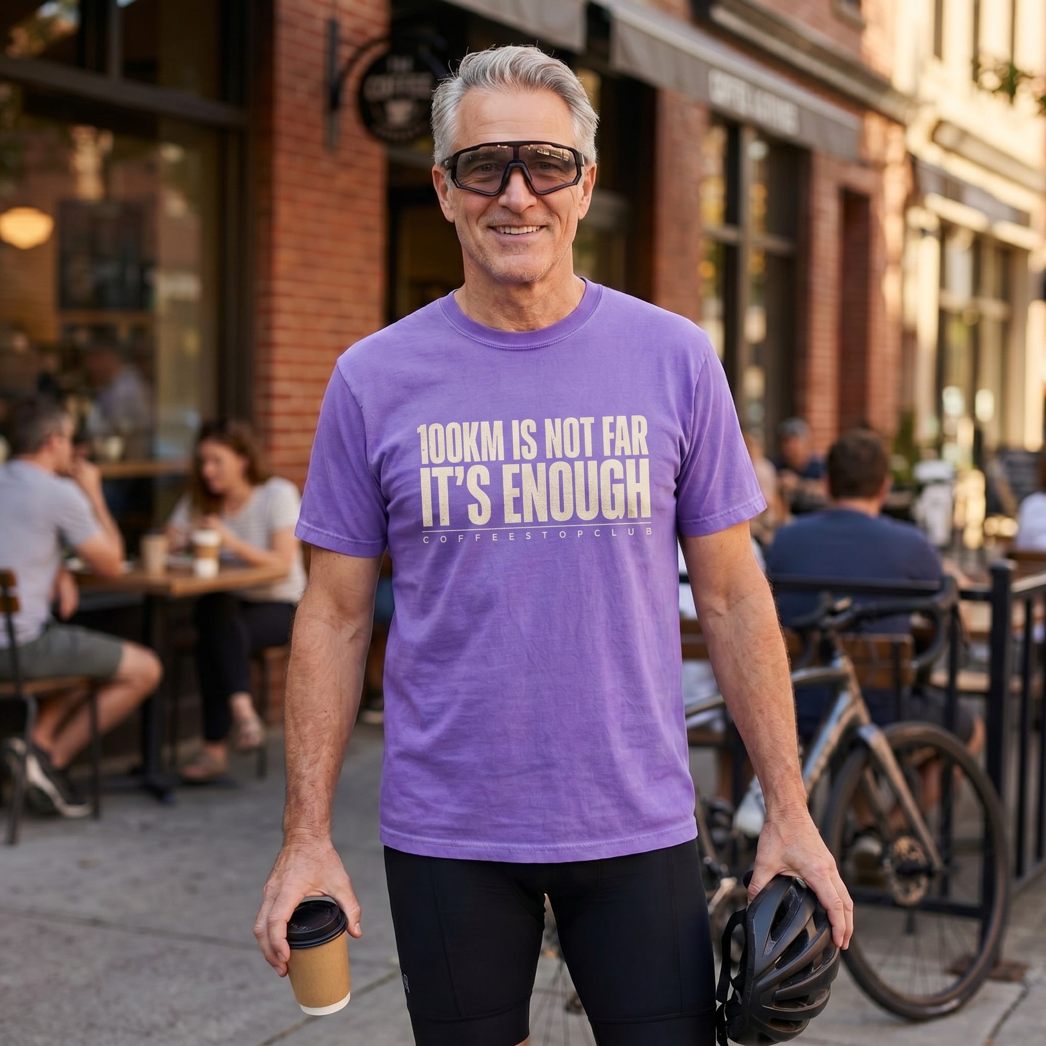 100Km is Not Far T‑Shirt — Violet lifestyle