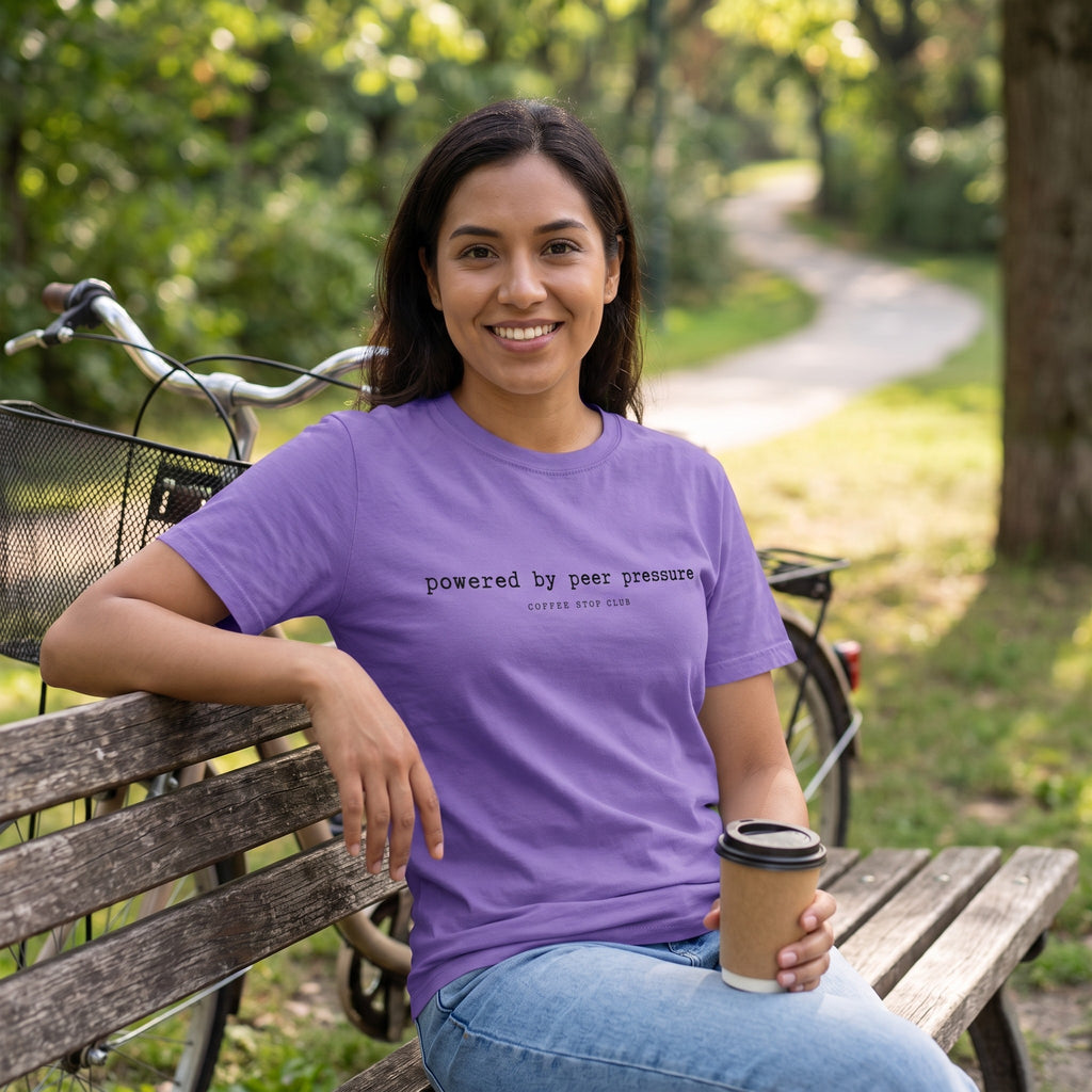 Powered by Peer Pressure Cycling T-Shirt — Violet lifestyle