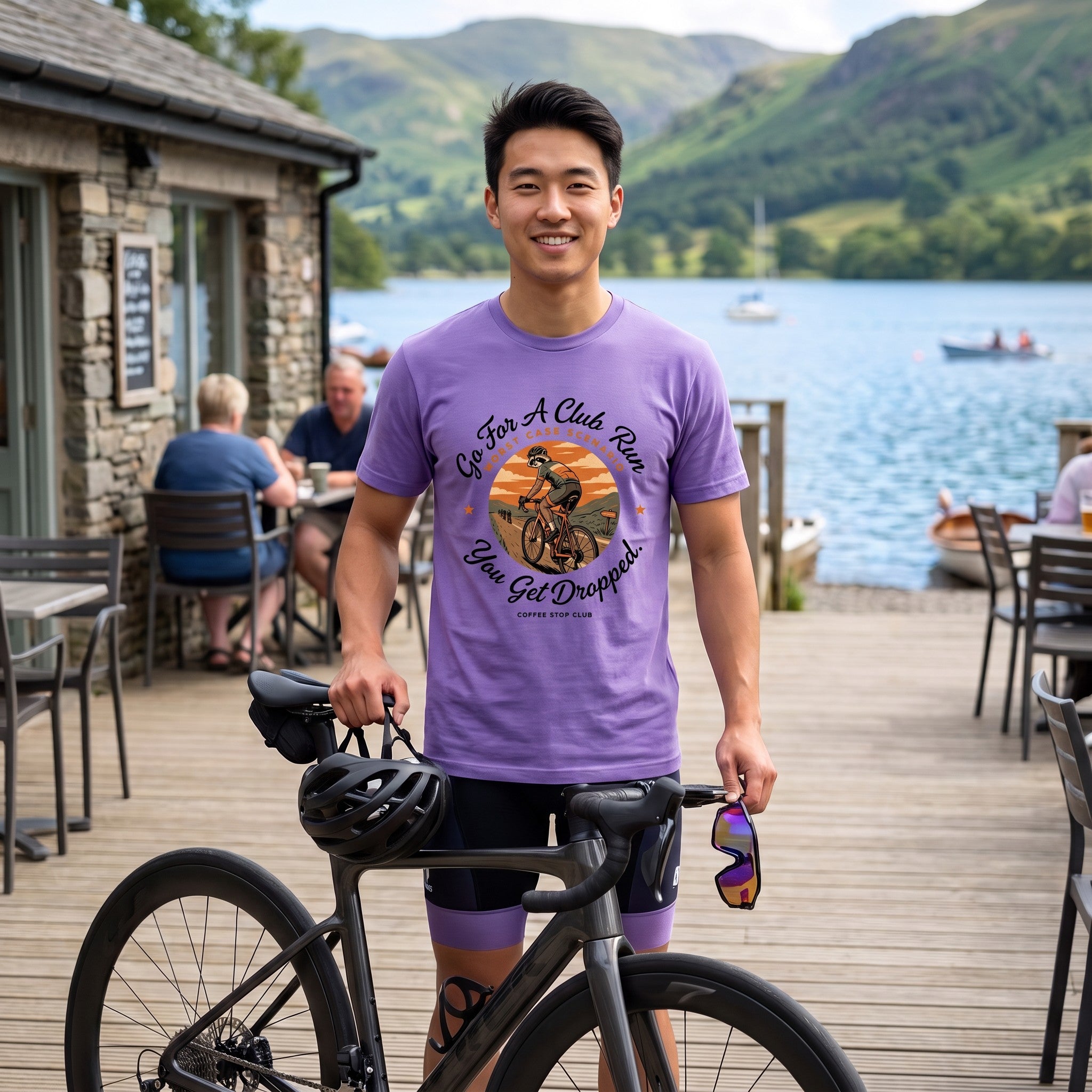 Cyclist Get Dropped T‑Shirt — Violet lifestyle