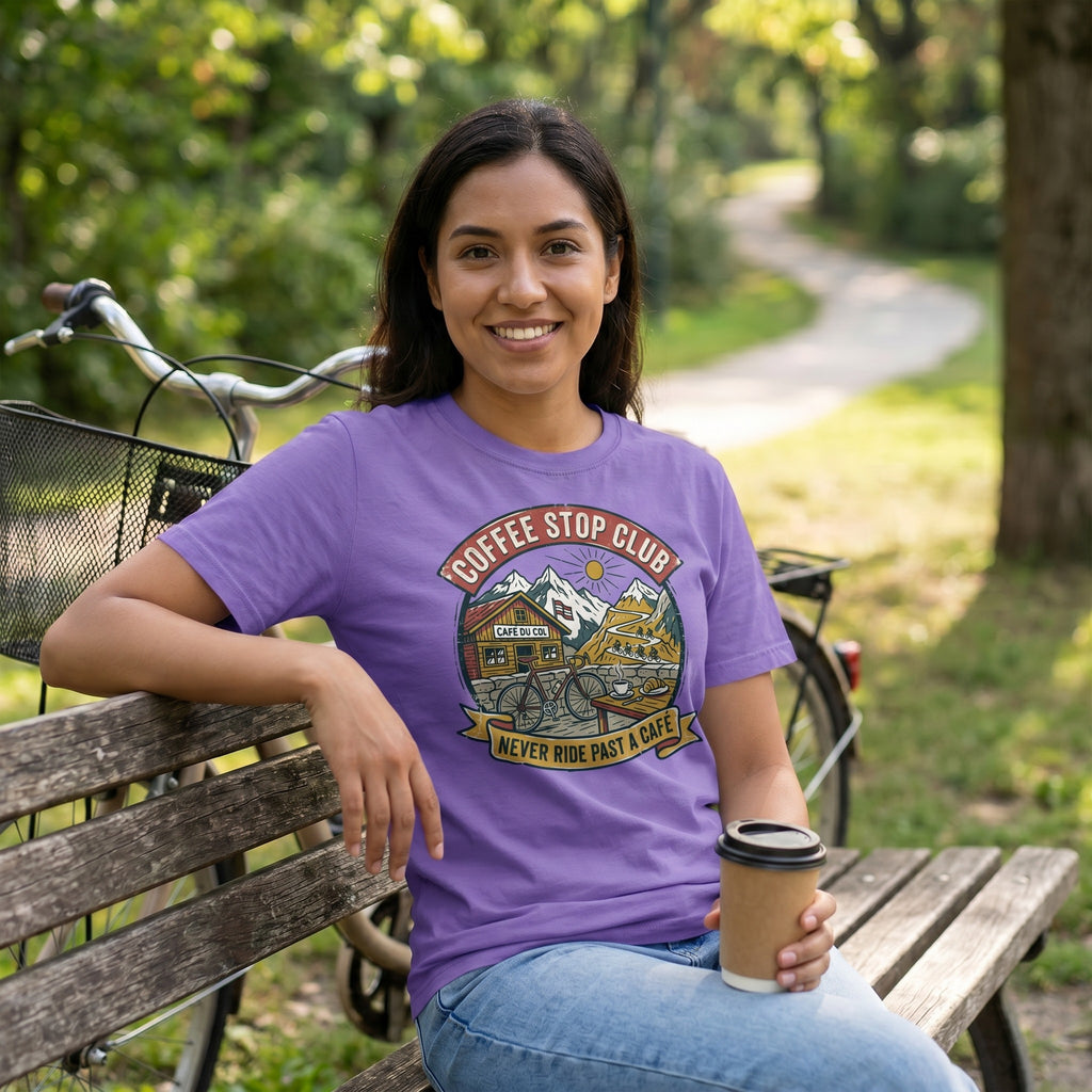 Never Pass a Café T‑Shirt — Violet lifestyle