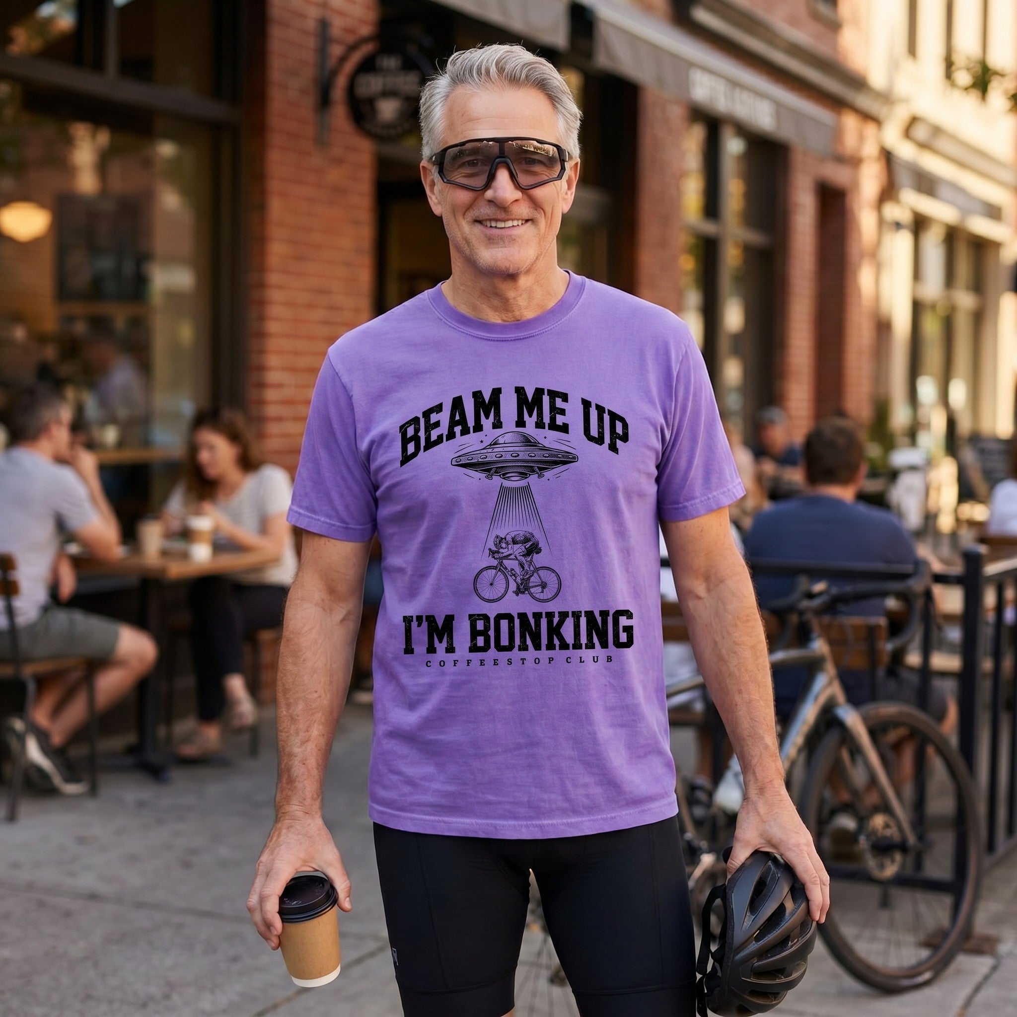 Beam Me Up Bonking Cycling T-Shirt — Violet lifestyle