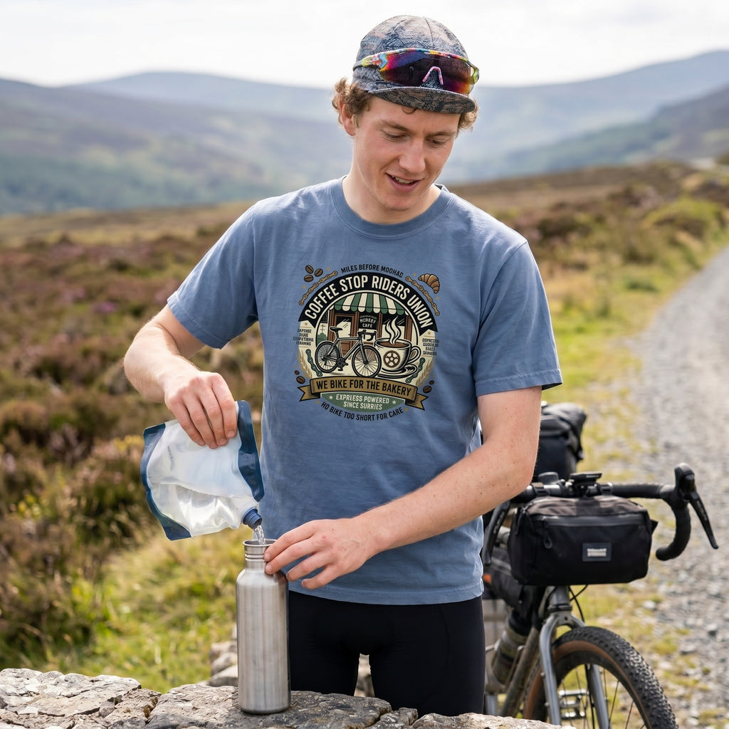Riders Union Bakery T-Shirt — Washed Denim lifestyle