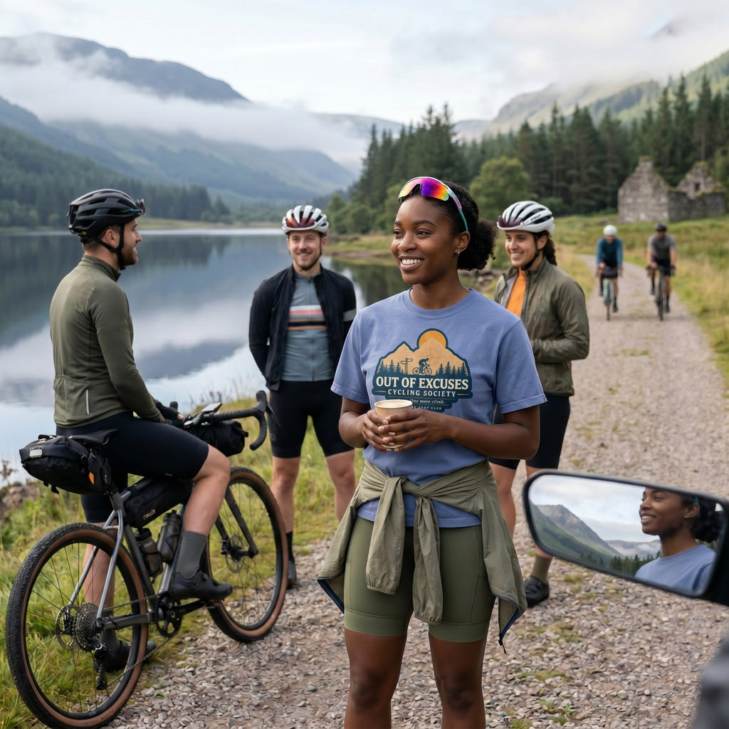 Out of Excuses Cyclist T-Shirt — Washed Denim lifestyle