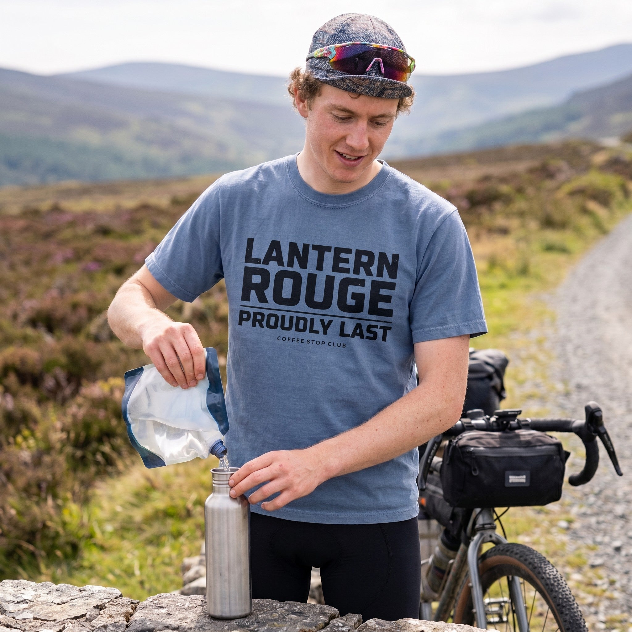 Lanterne Rouge Cycling T‑Shirt — Washed Denim lifestyle