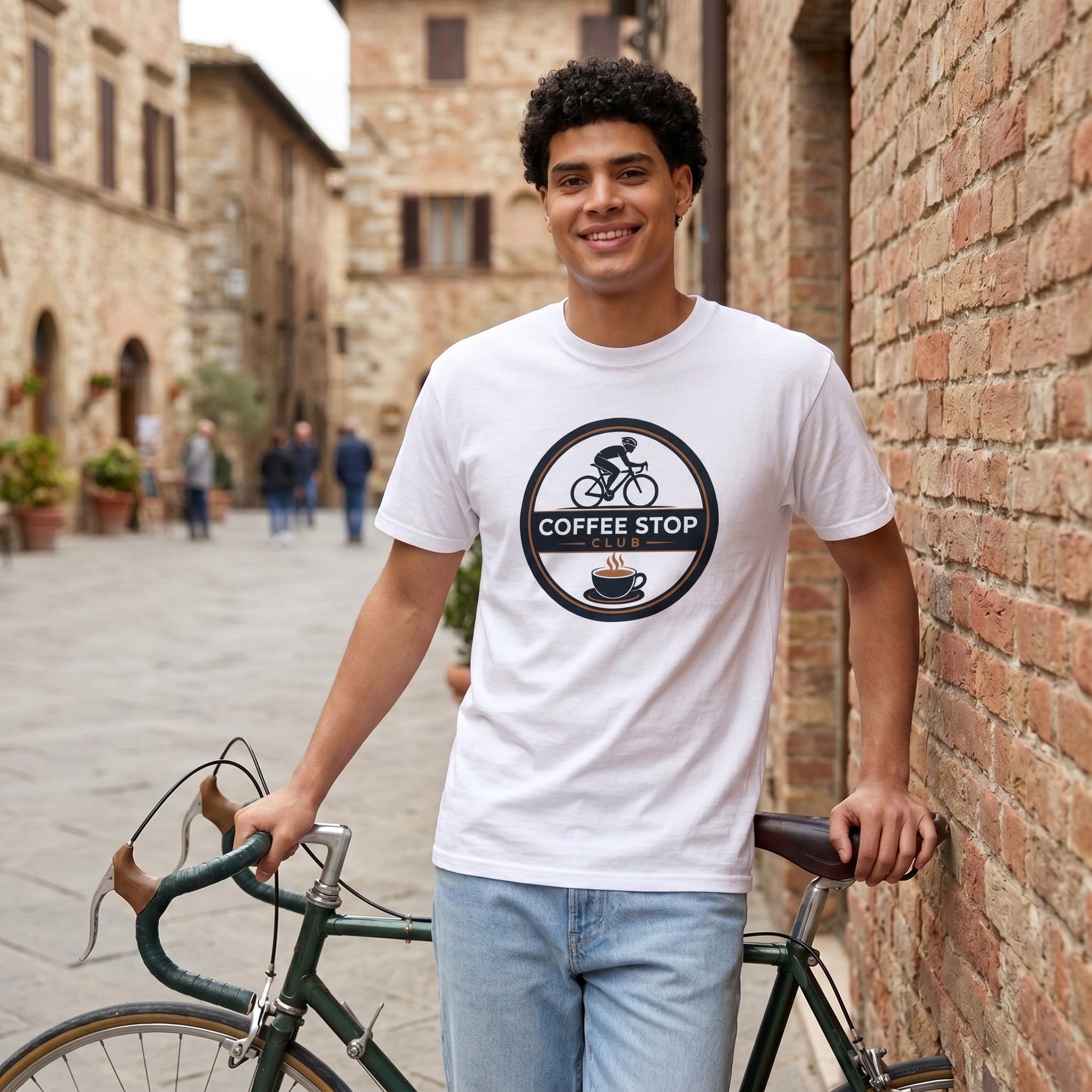 Awesome Coffee Stop Club T-Shirt — White lifestyle