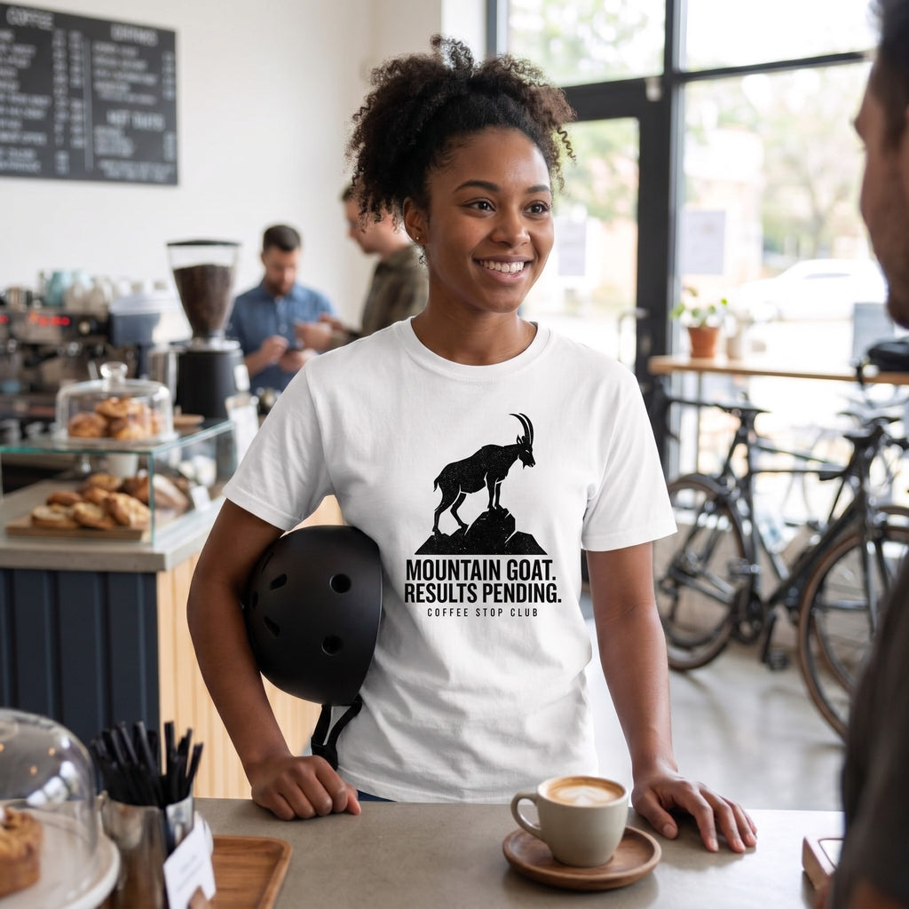 Mountain Goat Cycling T-Shirt — White lifestyle