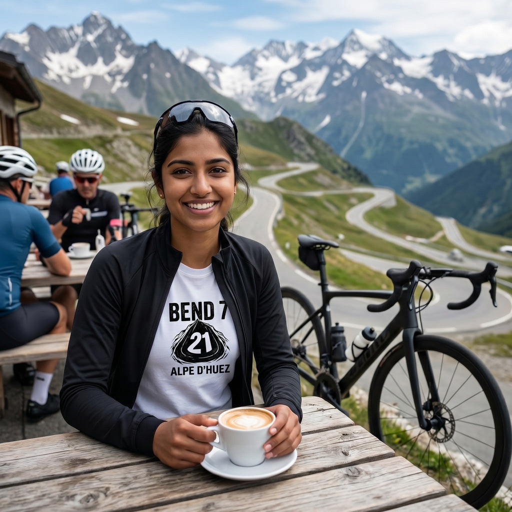 Bend 7 Alpe d'Huez Cyclist T-Shirt — White lifestyle
