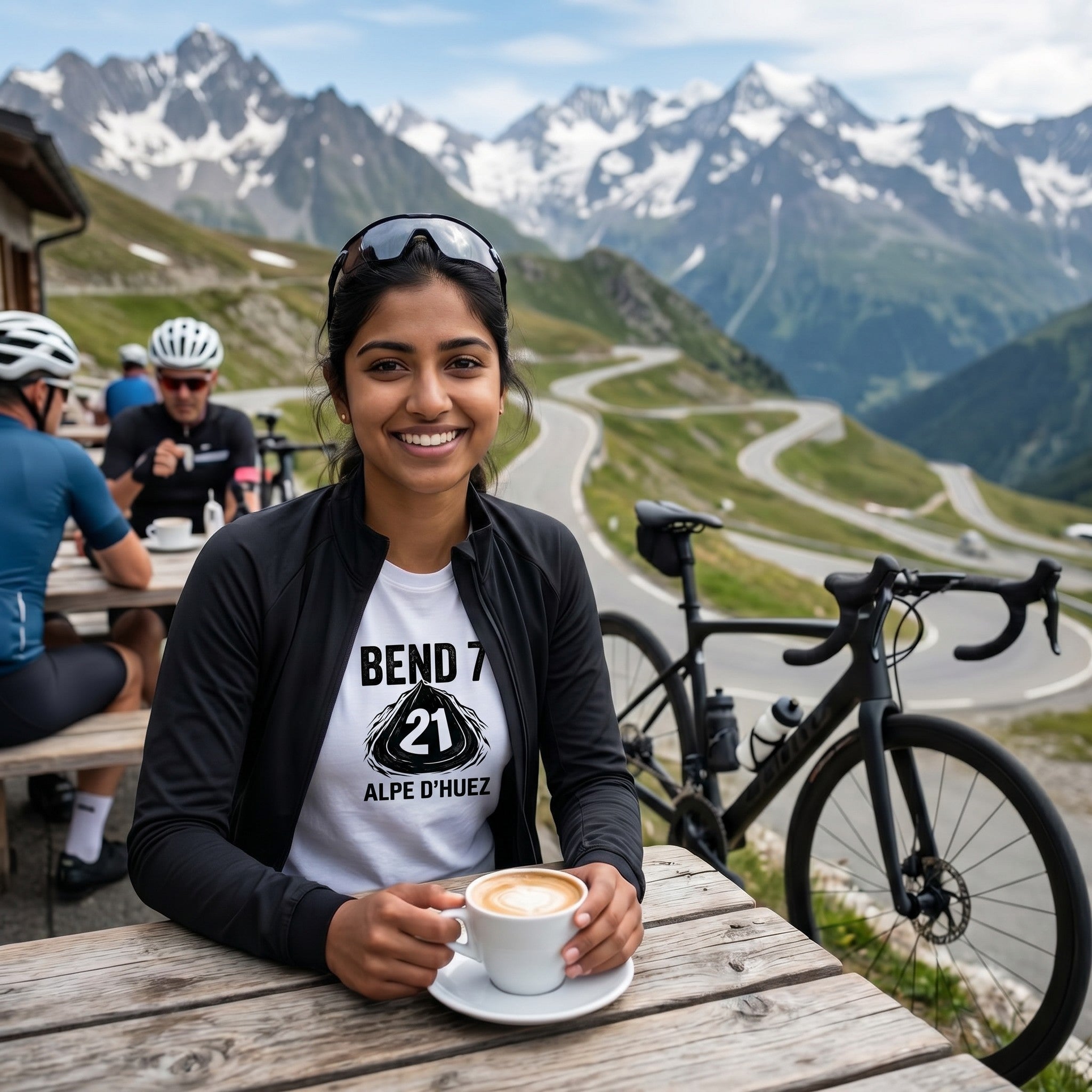 Bend 7 Alpe d'Huez Cyclist T-Shirt — White lifestyle