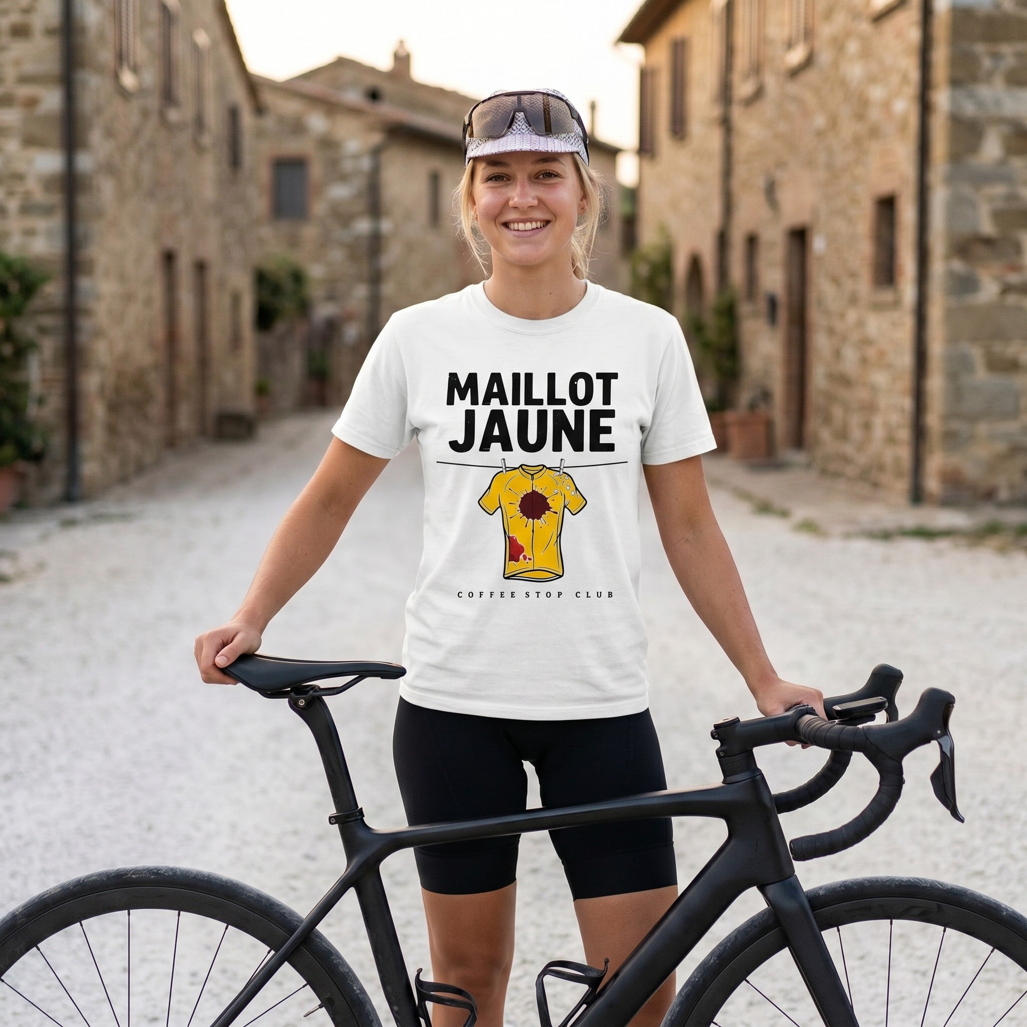 Yellow Jersey TdF Cyclist T-Shirt — White lifestyle