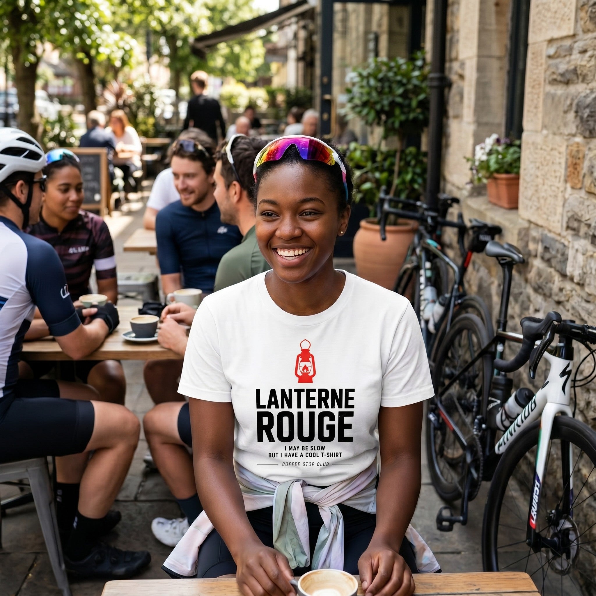 I May Be Slow Cyclist T-Shirt — White lifestyle