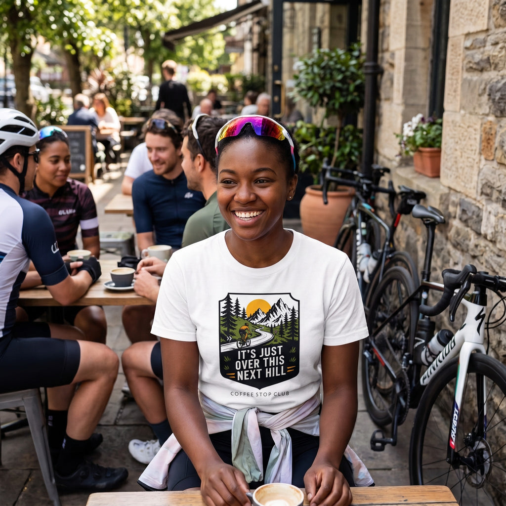 It's Just Over This Next Hill Cycling T-Shirt — White lifestyle