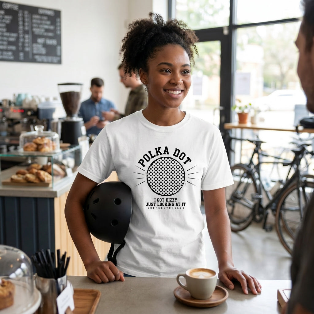 Polka Dot Yellow Cycling T-Shirt — White lifestyle