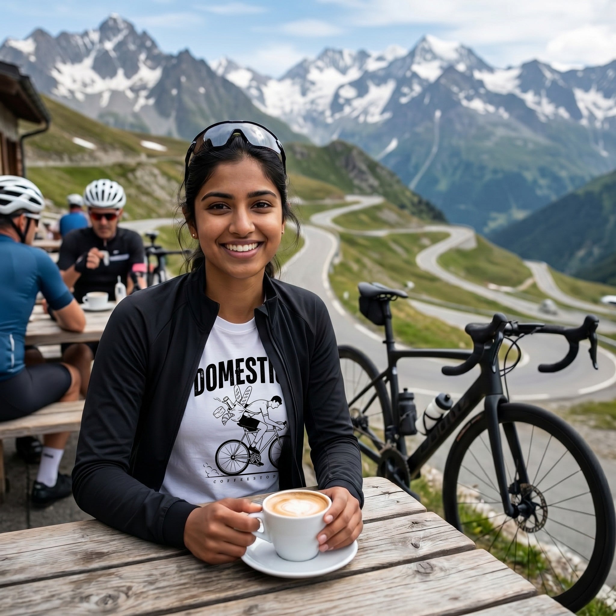 Domestique Delivery Cyclist T-Shirt — White lifestyle