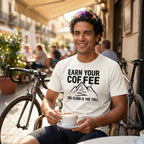 Earn Your Coffee Cycling T-Shirt — White lifestyle