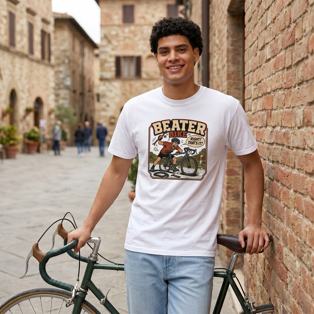 Beater Bike Comic T‑Shirt — White lifestyle