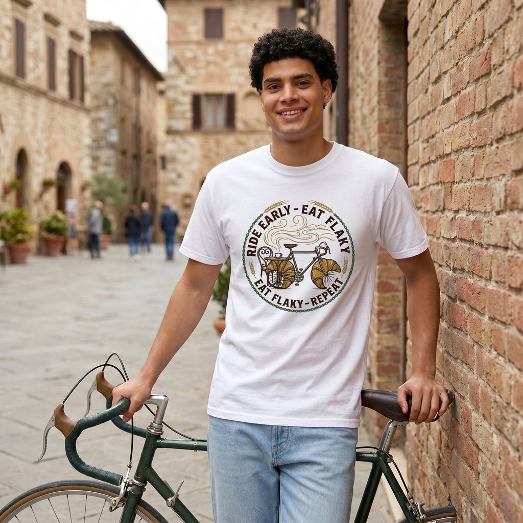 Ride Early Eat Flaky T-Shirt — White lifestyle