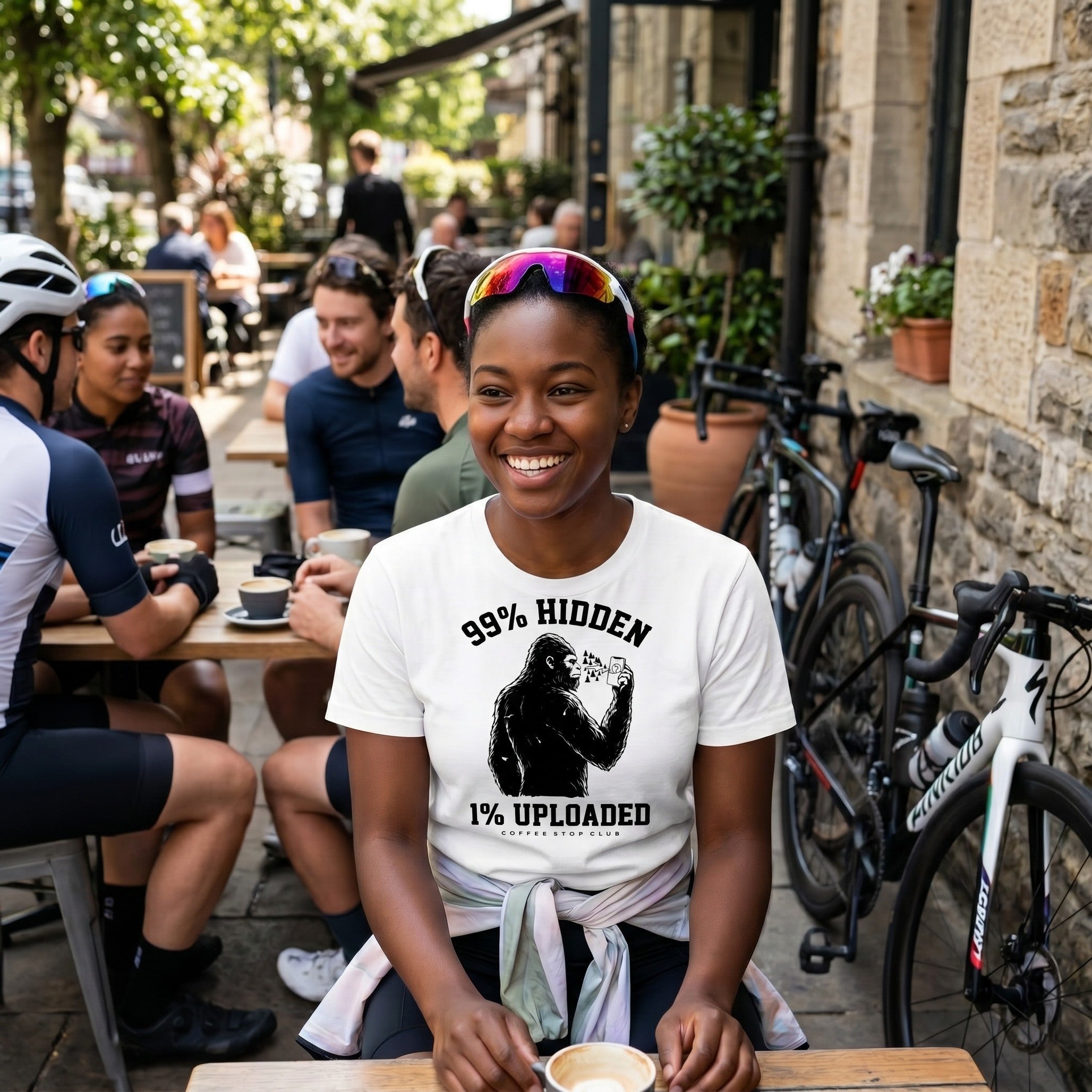99% Hidden 1% Uploaded Cycling T-Shirt — White lifestyle