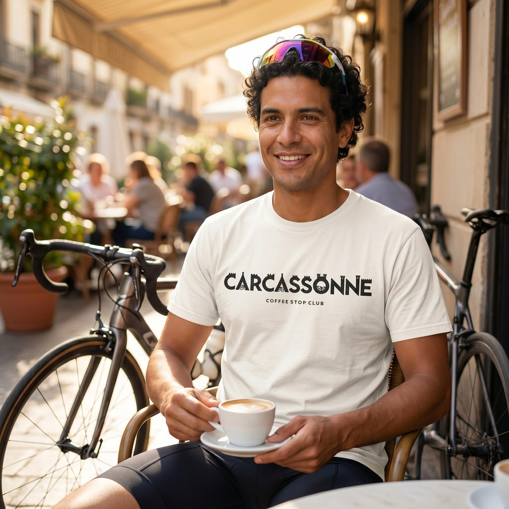 Carcassonne Cycle Tour T-Shirt — White lifestyle