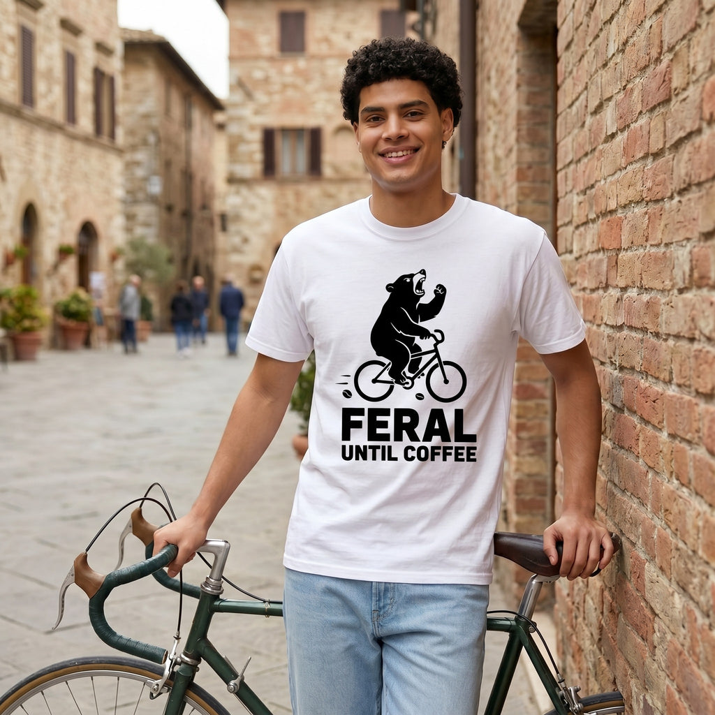 Feral Until Coffee T-Shirt — White lifestyle