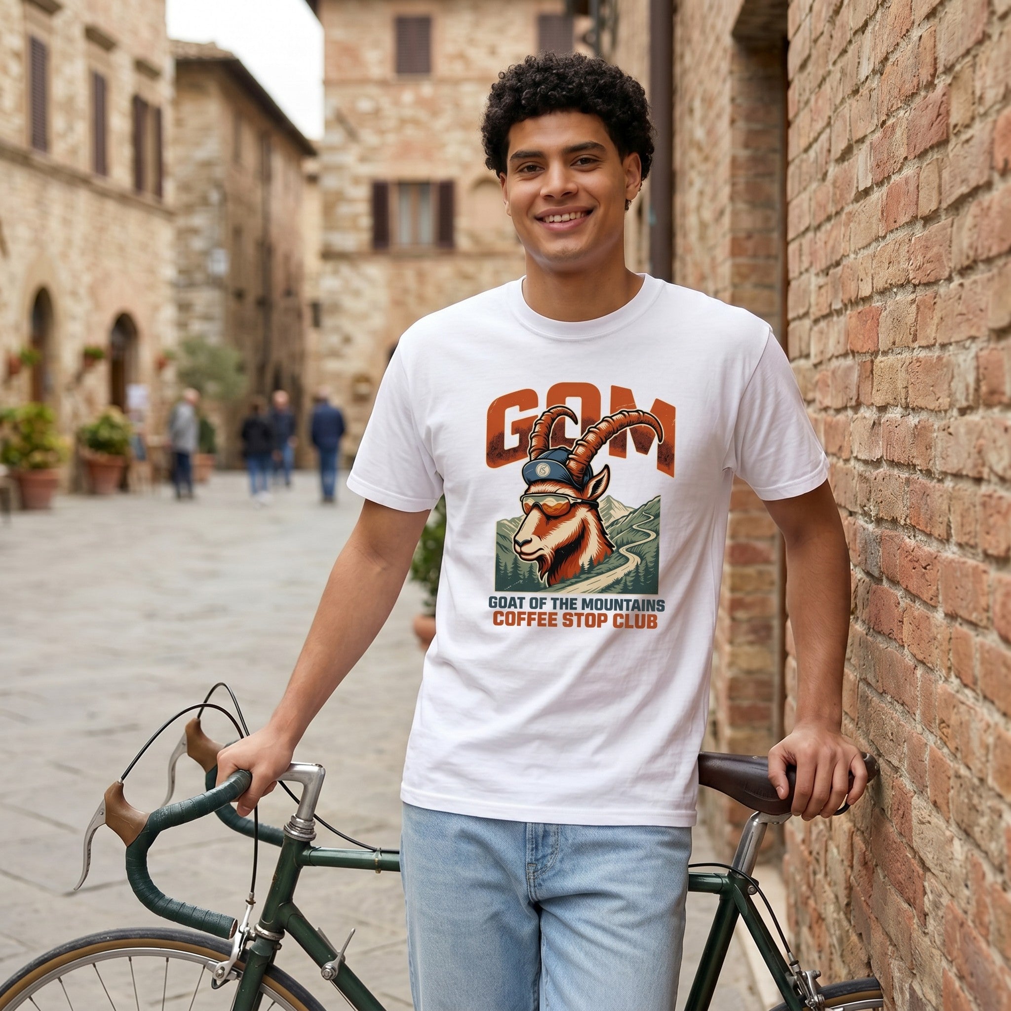G.O.A.T.M Cycling T-Shirt — White lifestyle