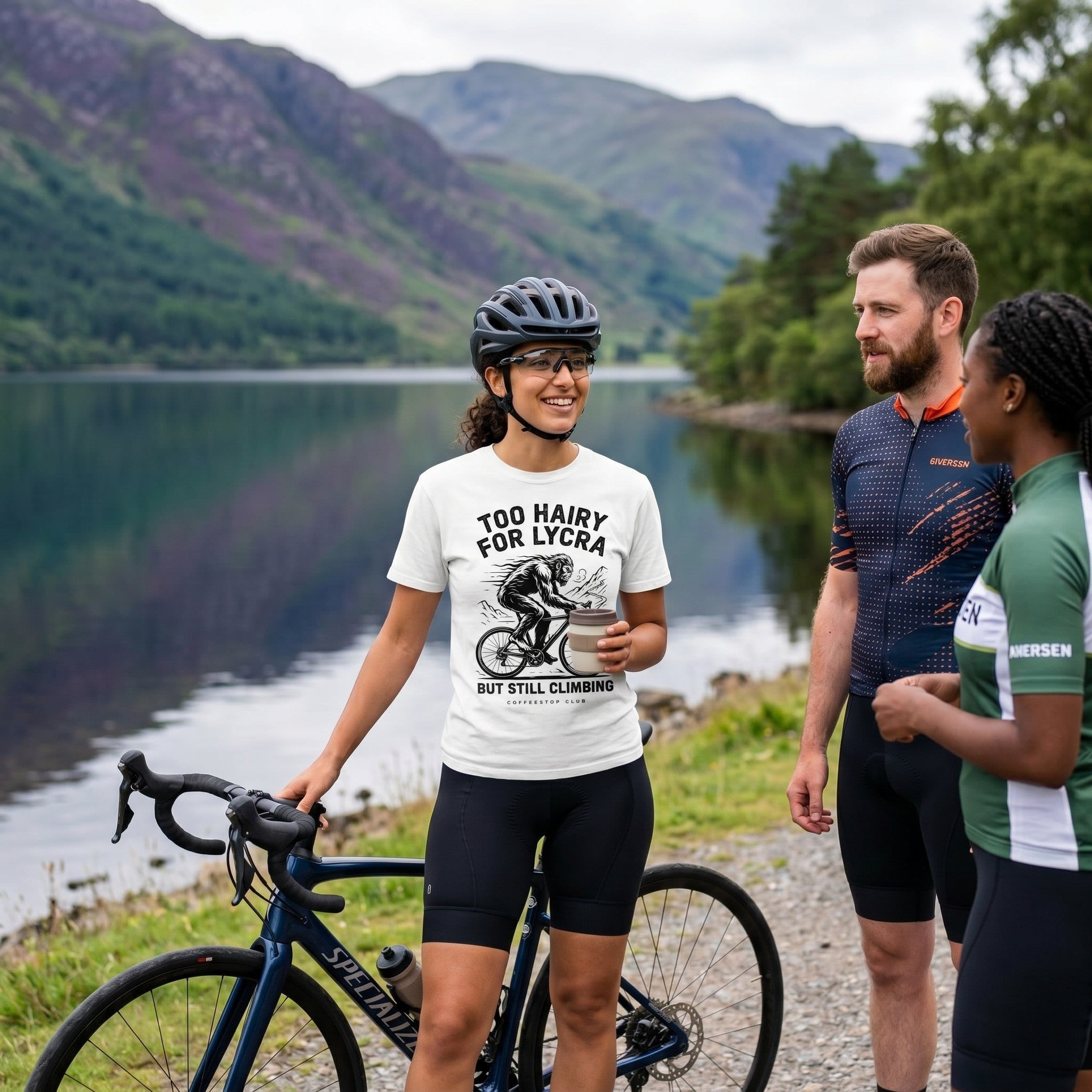 Too Hairy Cycling T-Shirt — White lifestyle