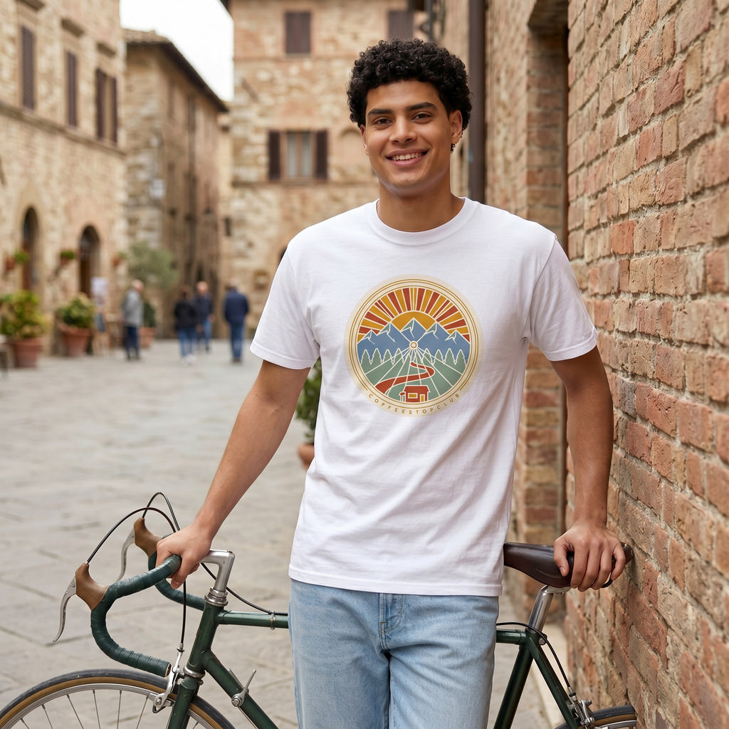 Wheel Base Cycling T-Shirt — White lifestyle