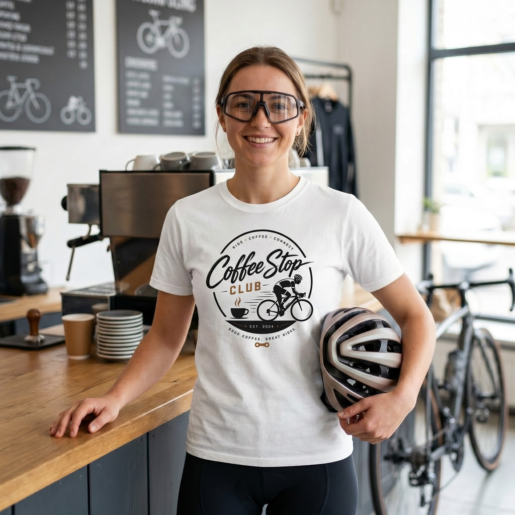 Good Coffee Stop Club T‑Shirt — White lifestyle