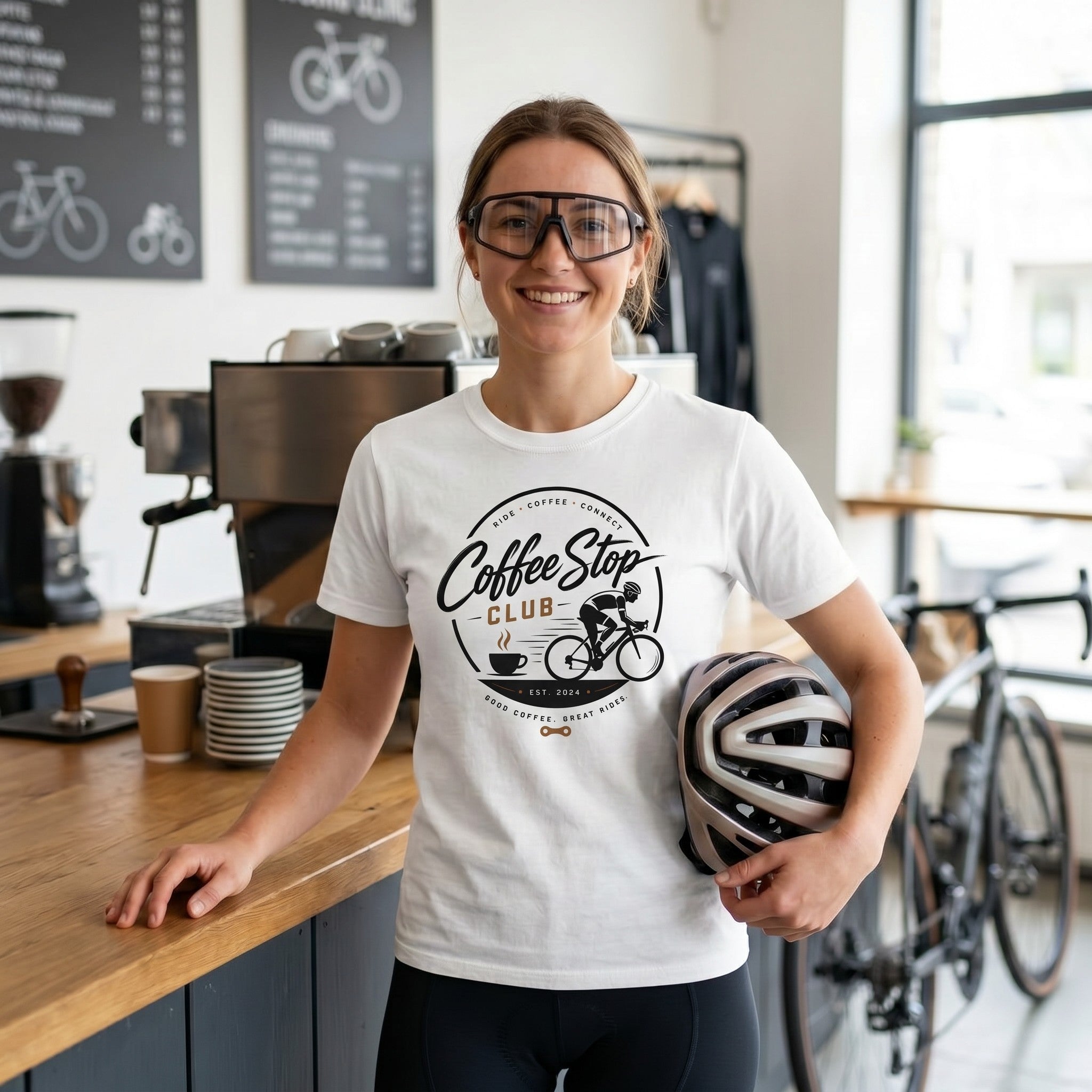 Good Coffee Stop Club T‑Shirt — White lifestyle