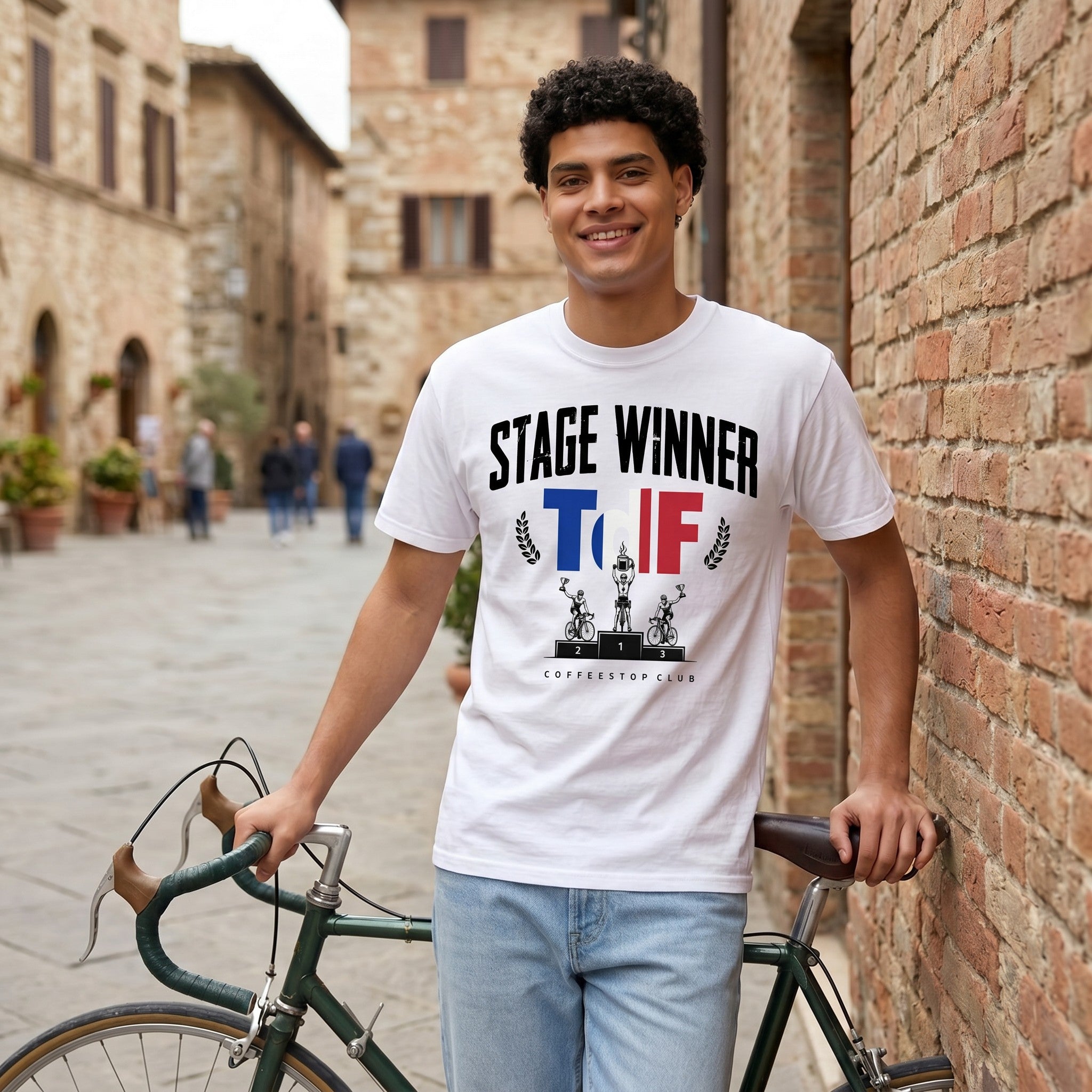 Stage Winner TdF Cycling T-Shirt — White lifestyle