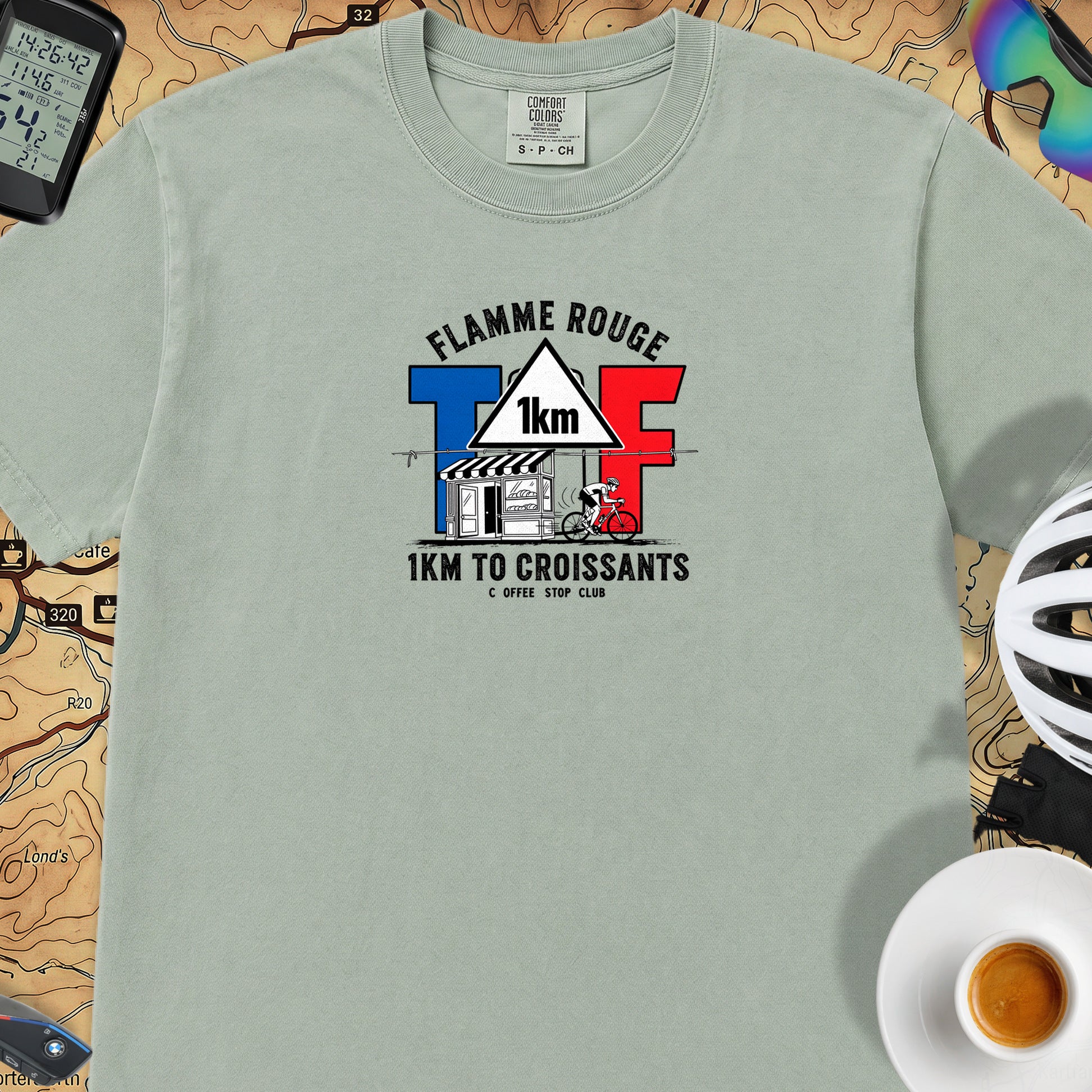 1km to the Croissants TdF Cycling T-Shirt — Bay
