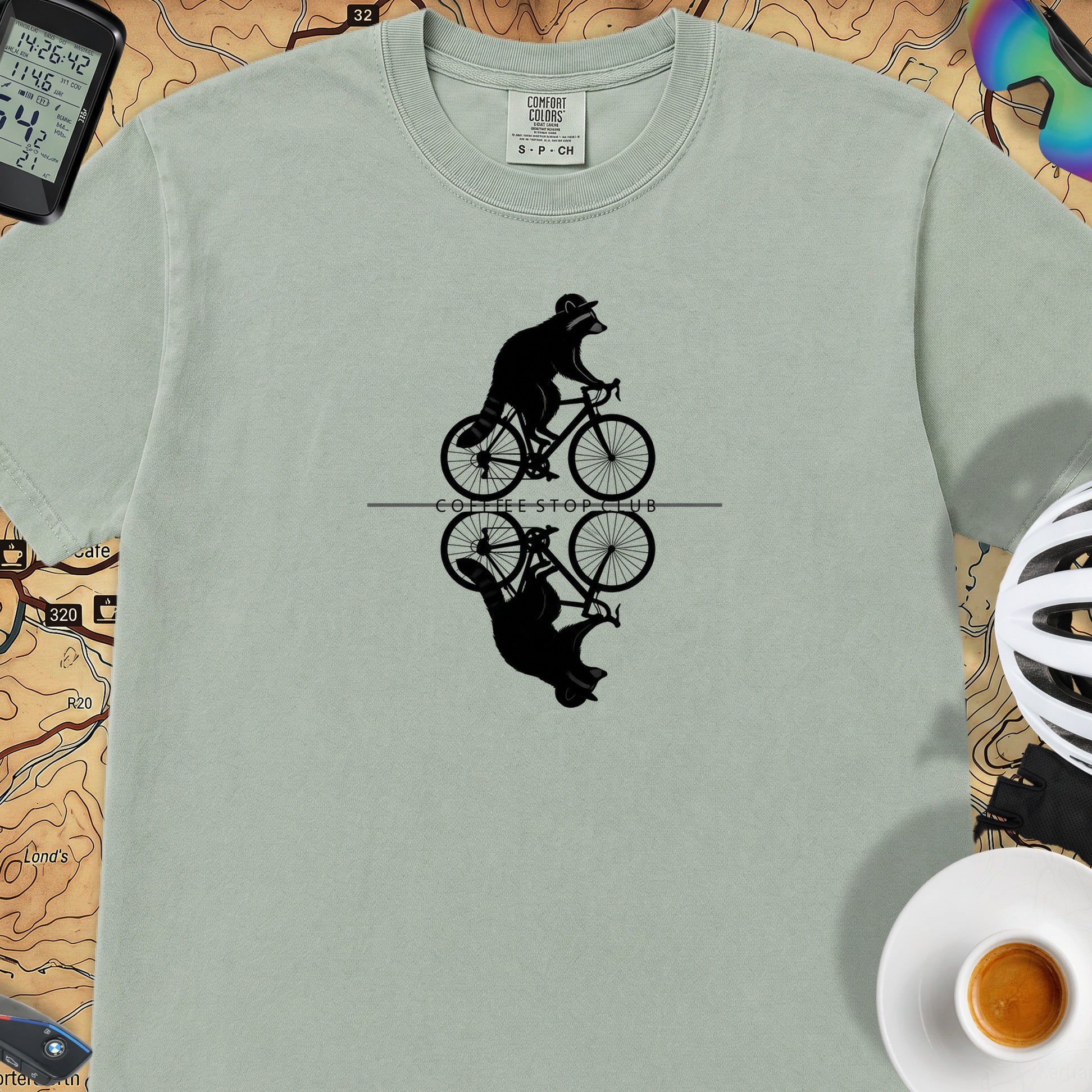 Raccoon Cycling Reflection T‑Shirt — Bay
