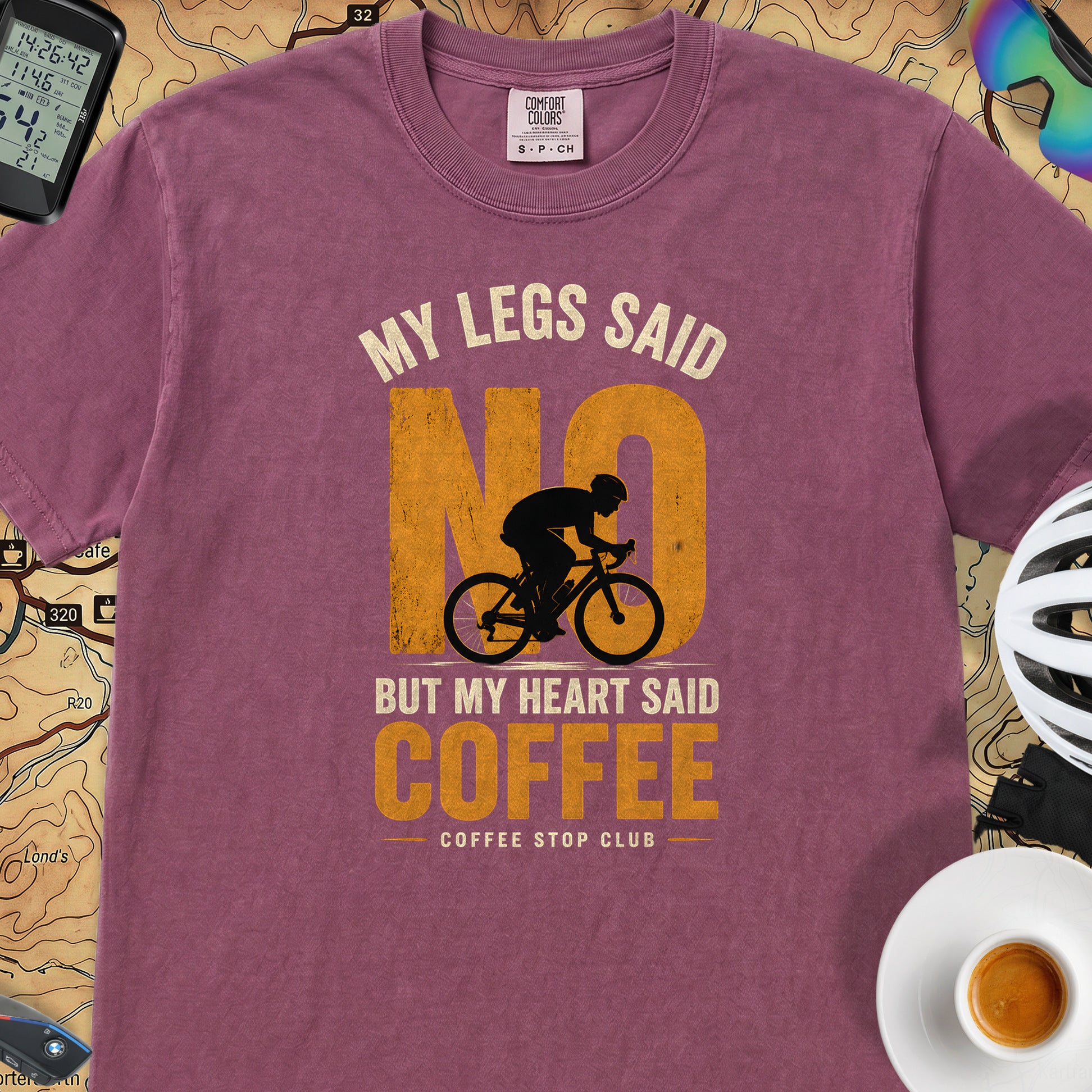 "No!" Cycling Coffee T‑Shirt  — Berry