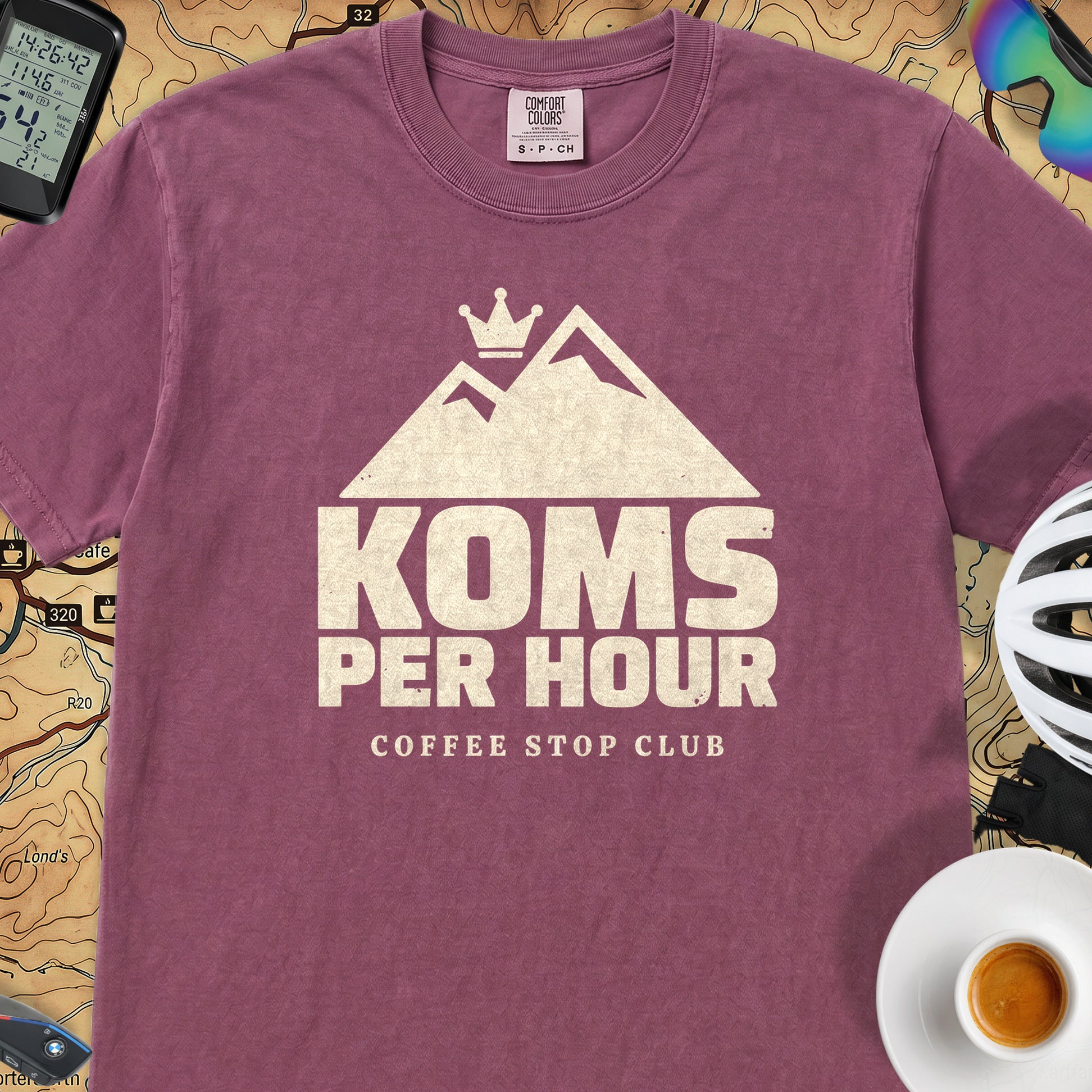 KOMs Per Hour TdF T-Shirt — Berry