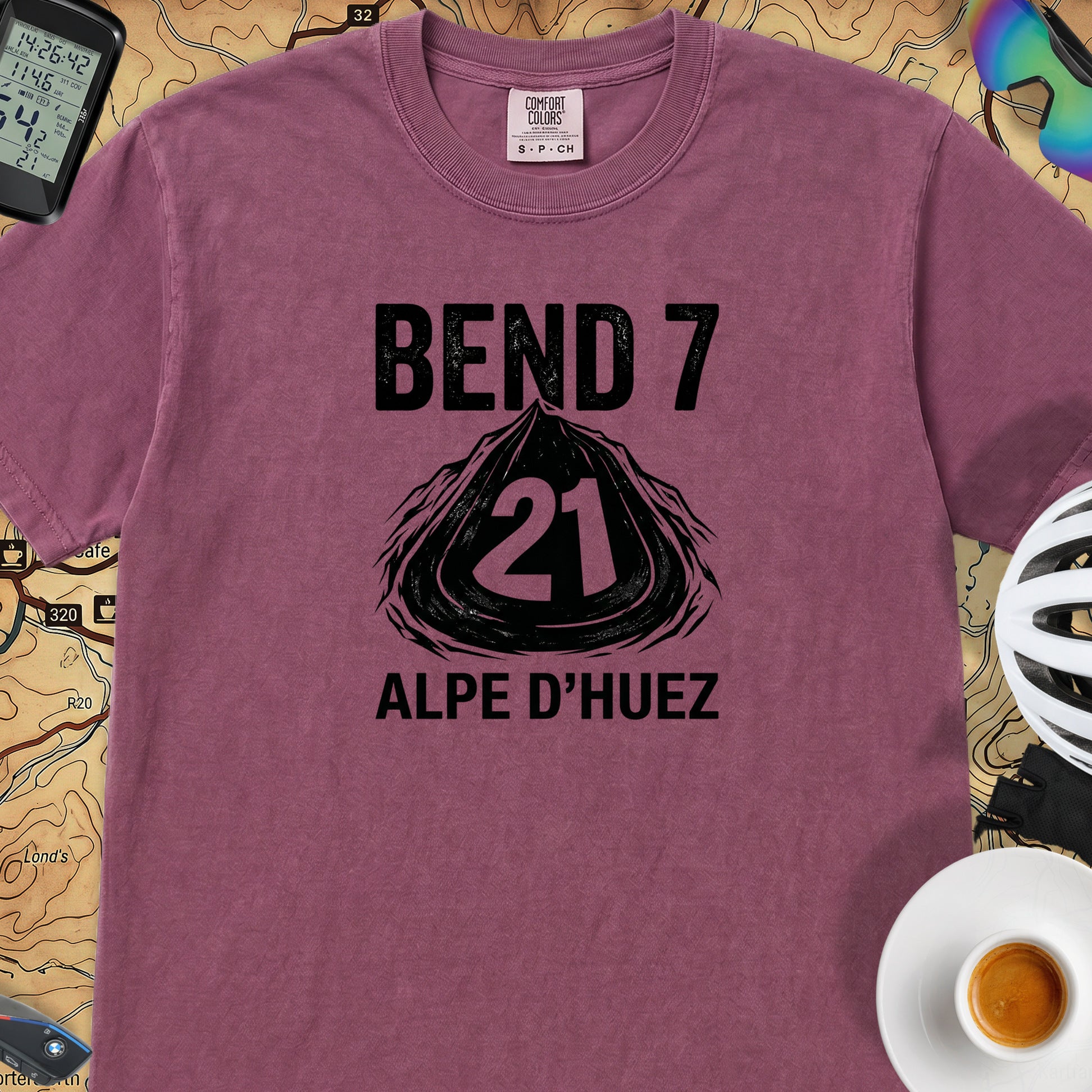 Bend 7 Alpe d'Huez Cyclist T-Shirt — Berry