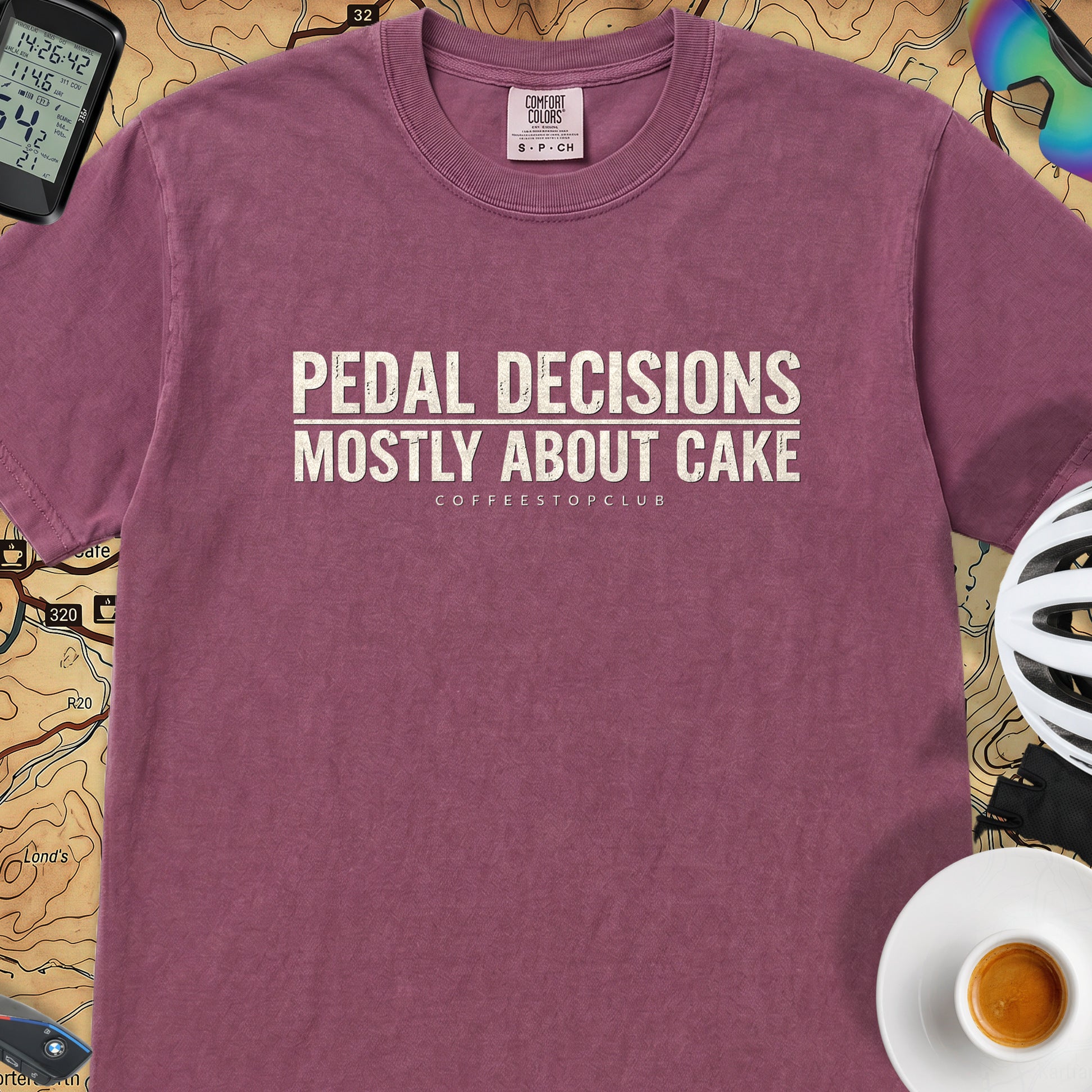 Pedal Decisicions Cycling T-Shirt — Berry