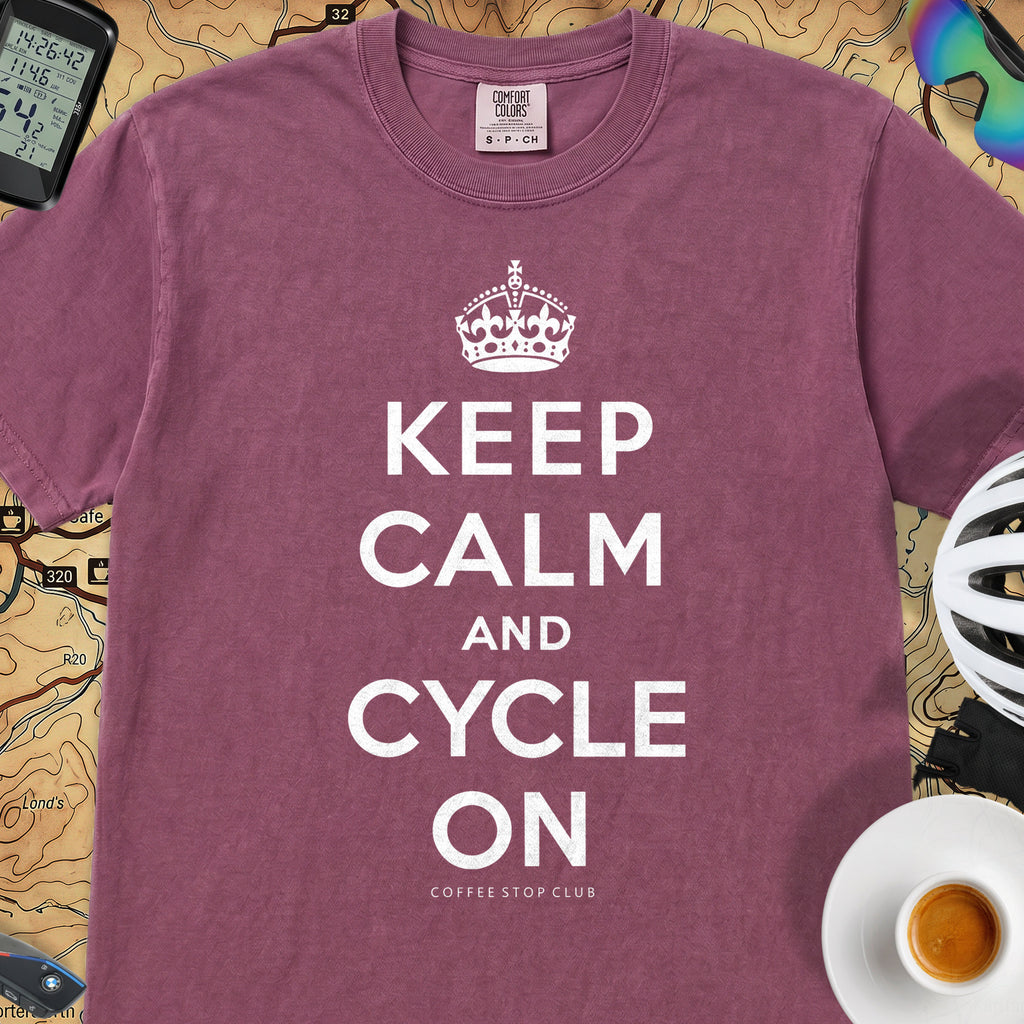 Keep Calm and Cycle On T-Shirt — Berry