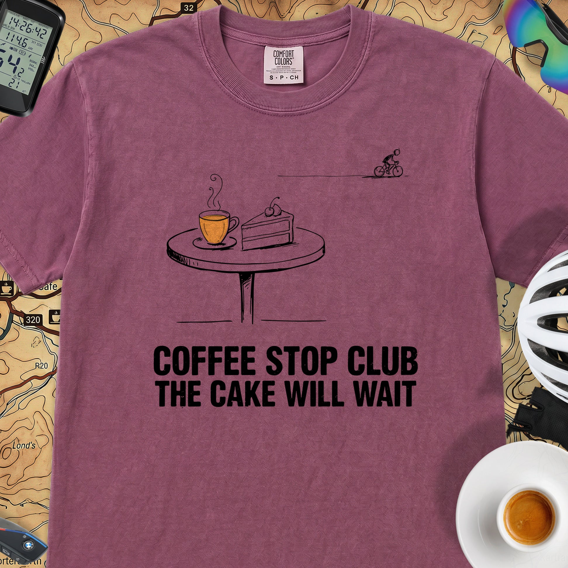 Cake Will Wait Cycling T-Shirt — Berry