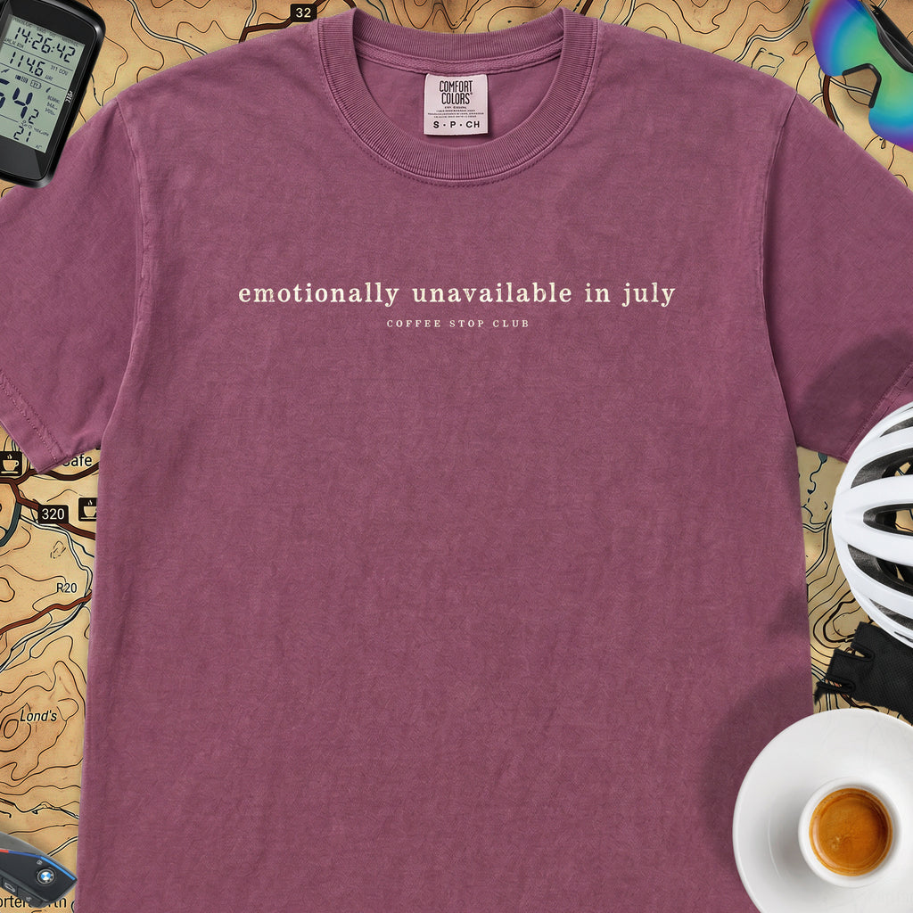 Emotionally Unavailable in July TdF T-Shirt — Berry