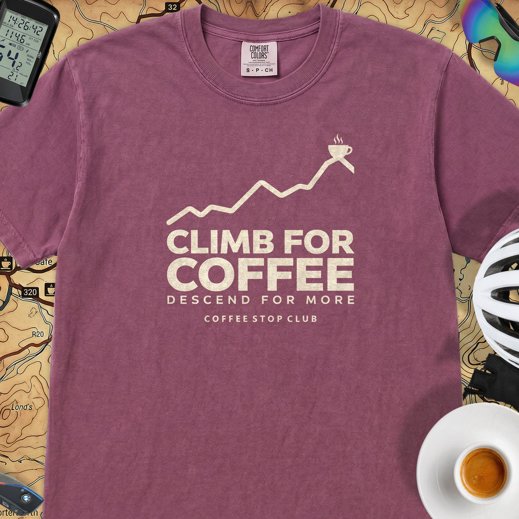 Climb For Coffee T‑Shirt — Berry